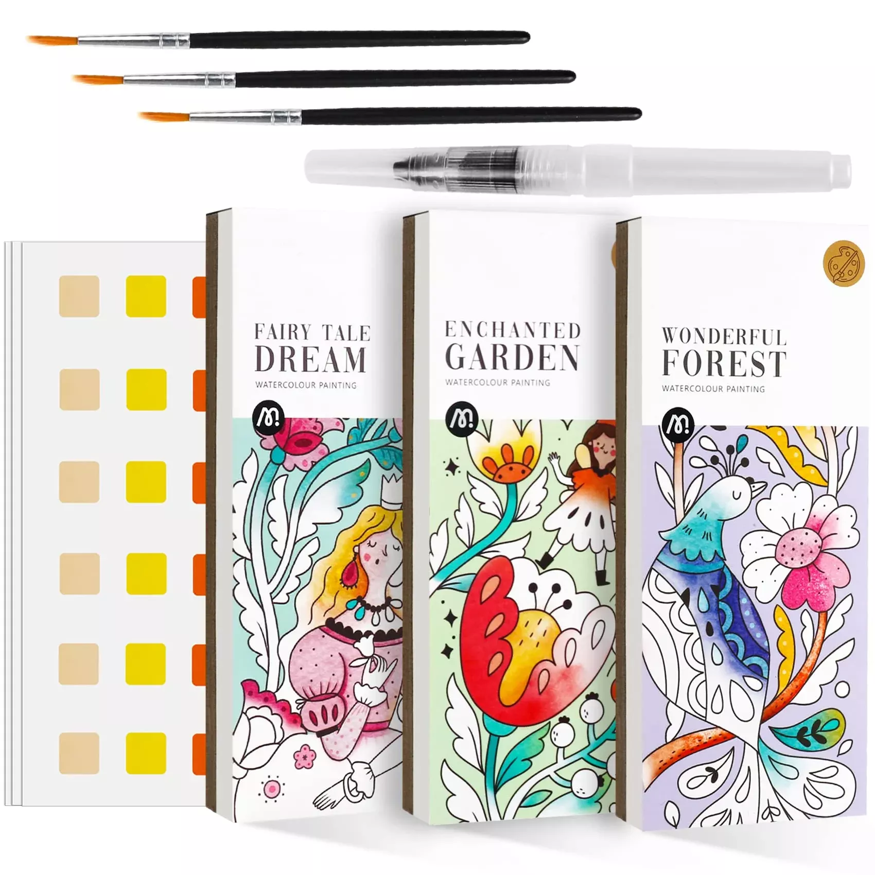 ROOCHKD Watercolor Painting Coloring Books Set, Multi, 3 Pack