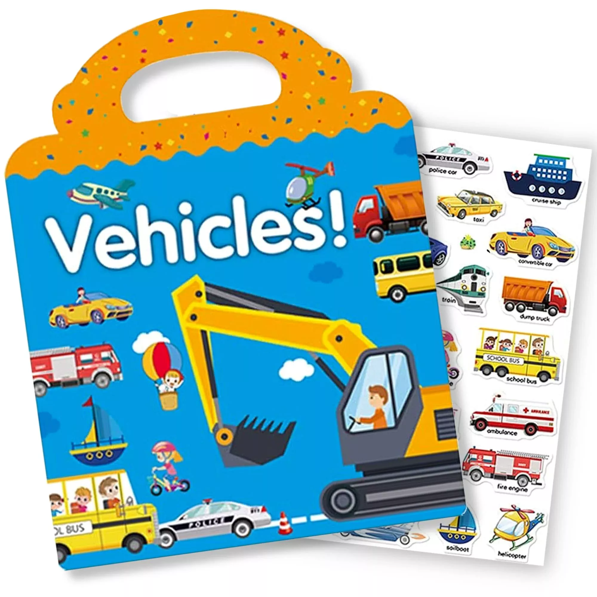 RUSON Reusable Sticker Book for Kids - Vehicle Theme, Portable Size