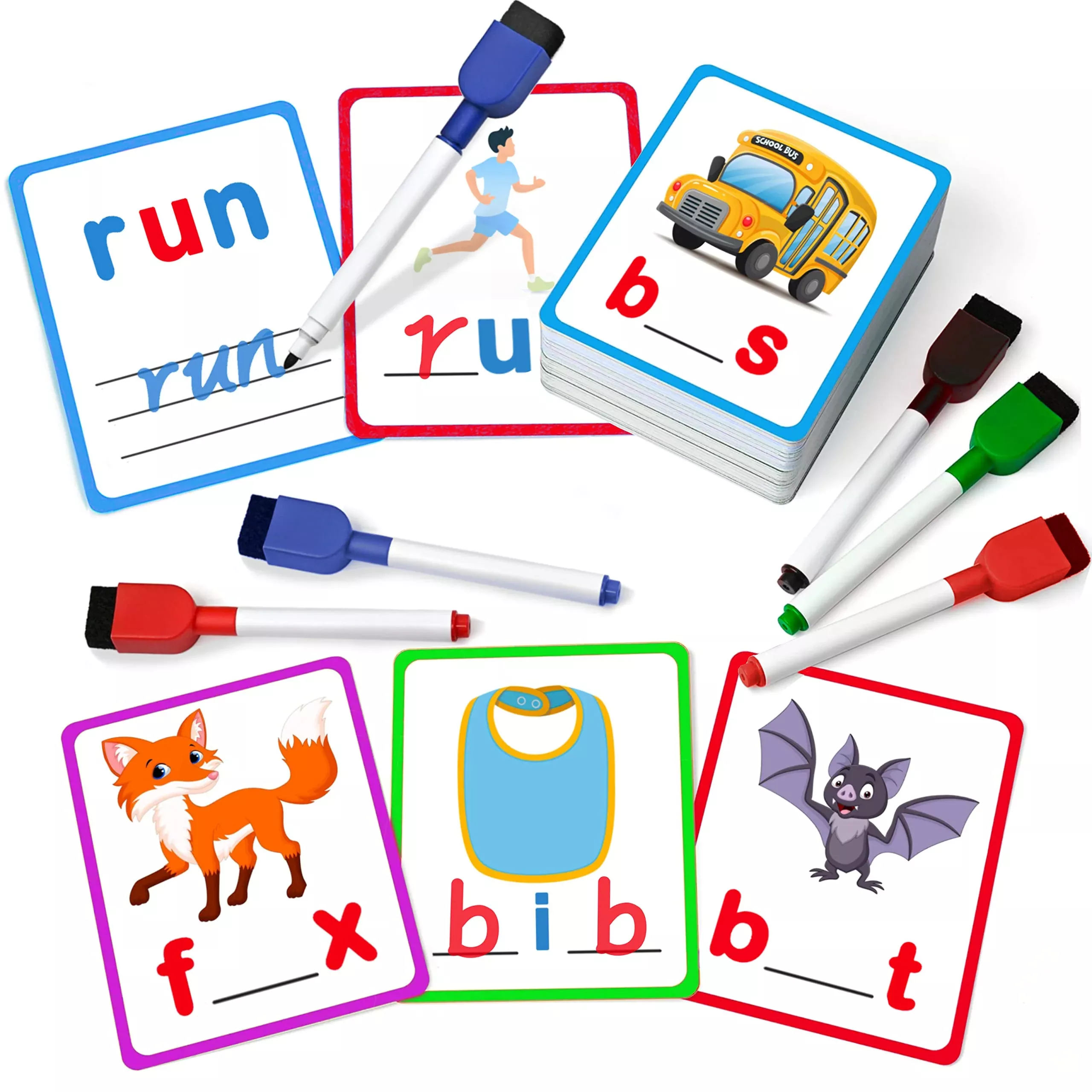 RUSON Short Vowel Spelling Flashcards for Kids - 100 Pcs, Medium