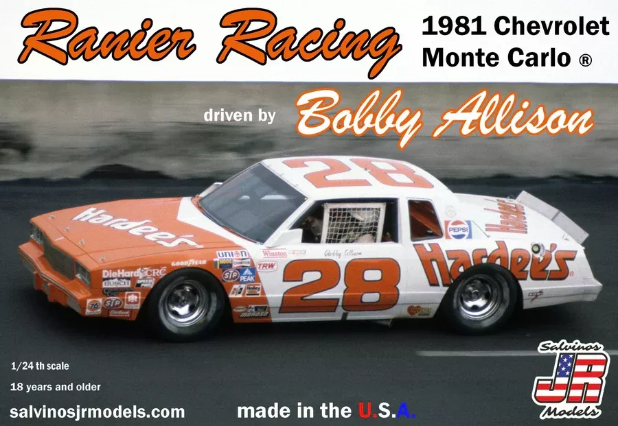 Salvinos JR Models 06919 1/24 Ranier Racing Bobby Allison 1981 Monte Carlo Model Kit