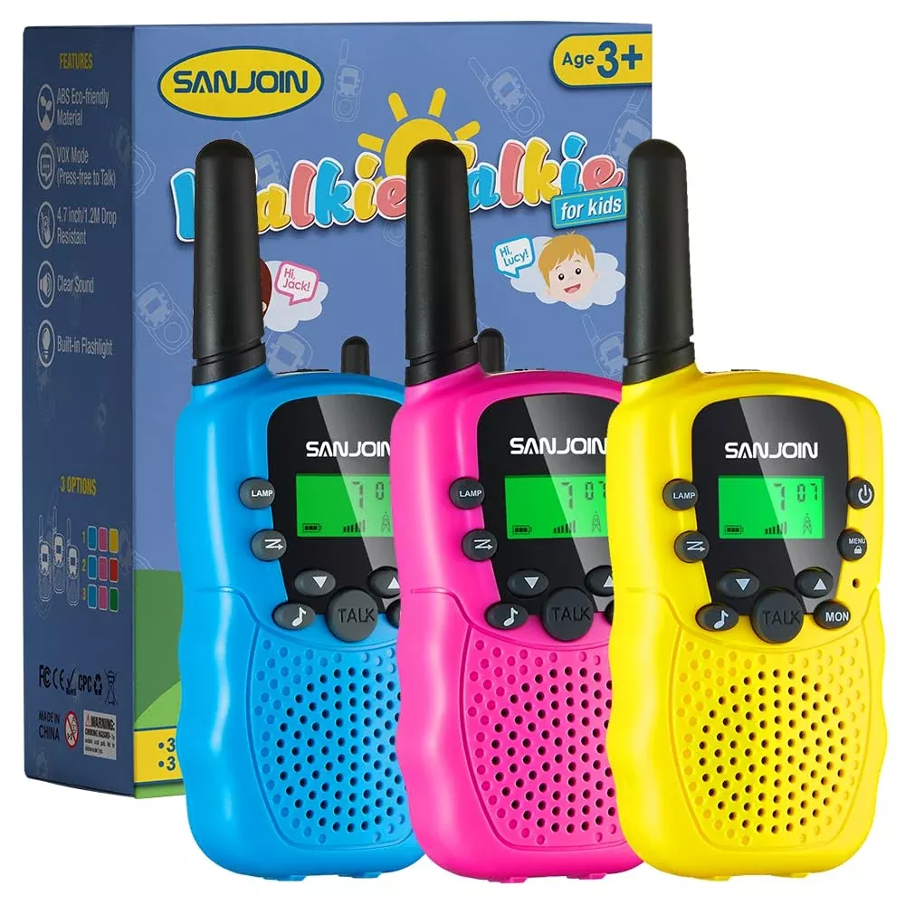 SANJOIN Walkie Talkies for Kids, Ergonomic Design, Blue & Pink, Small