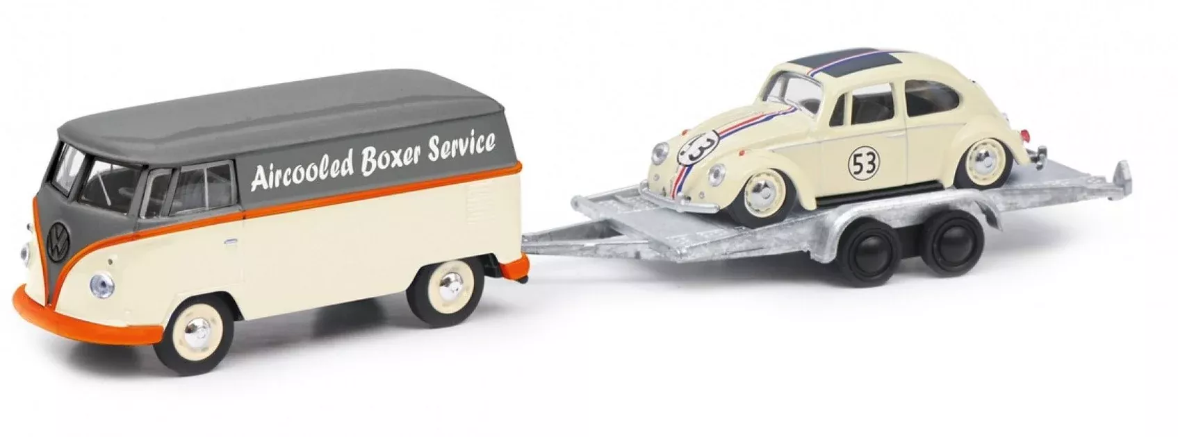 Schuco 452033400 (1:64) VW T1 Van with Trailer and 53 Beetle Lowrider