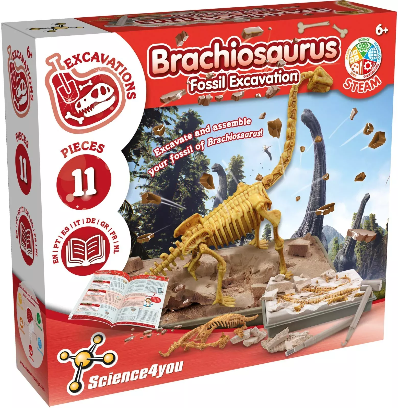 Science4you Dinosaur Fossil Digging Kit for Kids, Multicoloured, 11 pcs