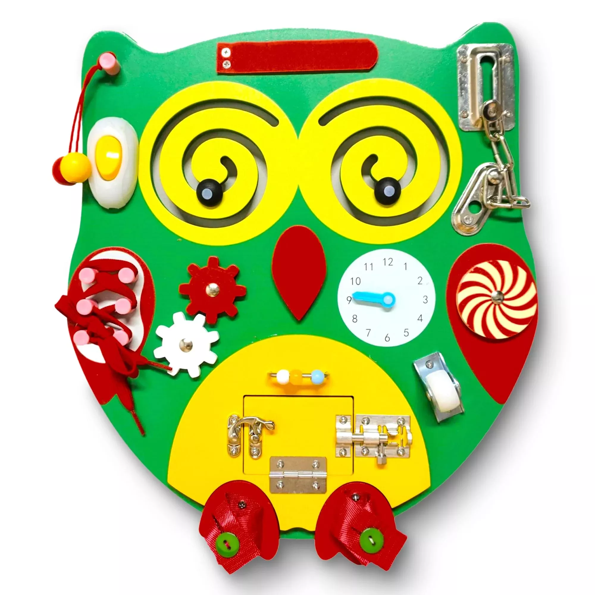 SENSORY4U Owl Busy Board - Wooden Montessori Activity Toy, Multicolor,