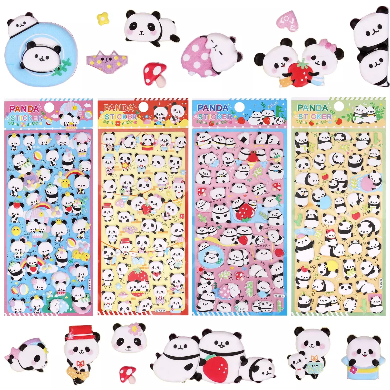 Shangrla Cute Puffy Panda Stickers For Kids Girls Kawaii 3D Tiny Panda
