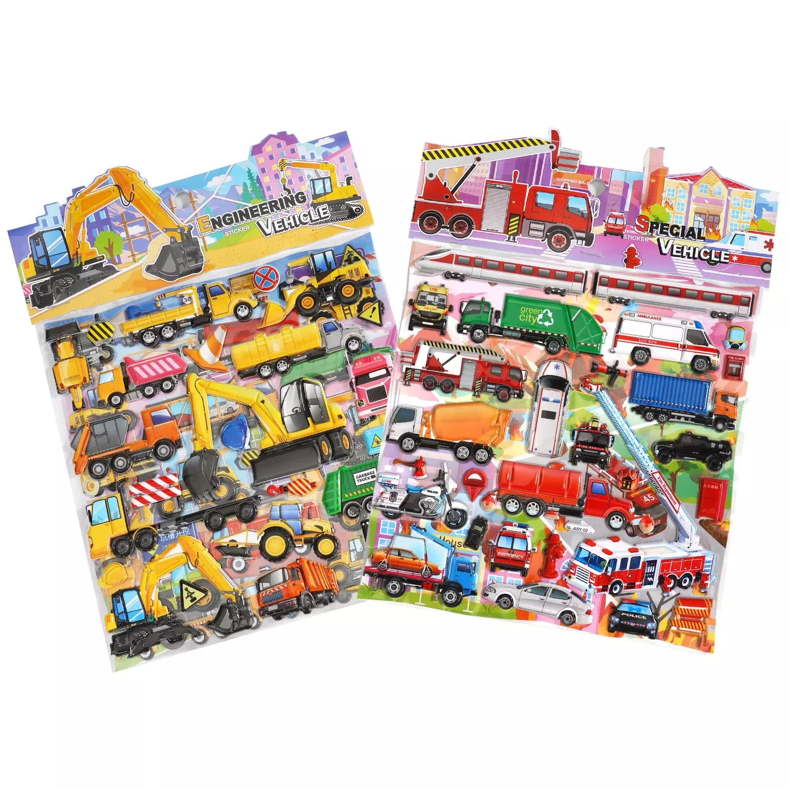 Shangrla Large Puffy Stickers Playset:Construction And Vehicle For Tod