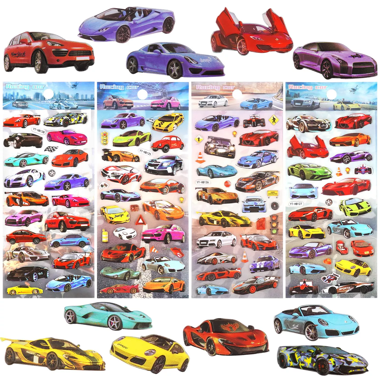 SHANGRLA Race Car Stickers for Kids - Assorted 3D Foam Stickers