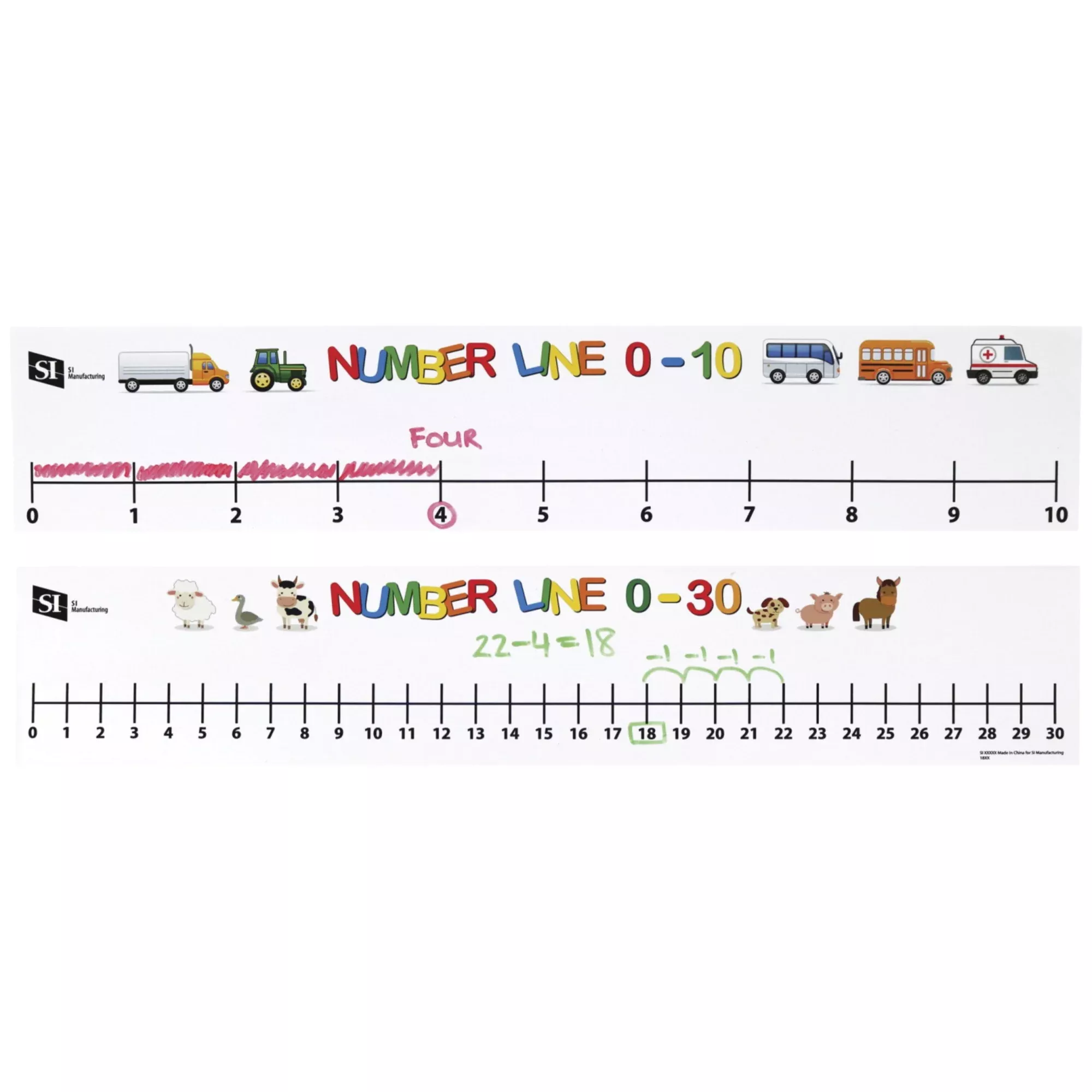 Si Manufacturing Number Line, 0 To 10 And 0 To 30, Set Of 15