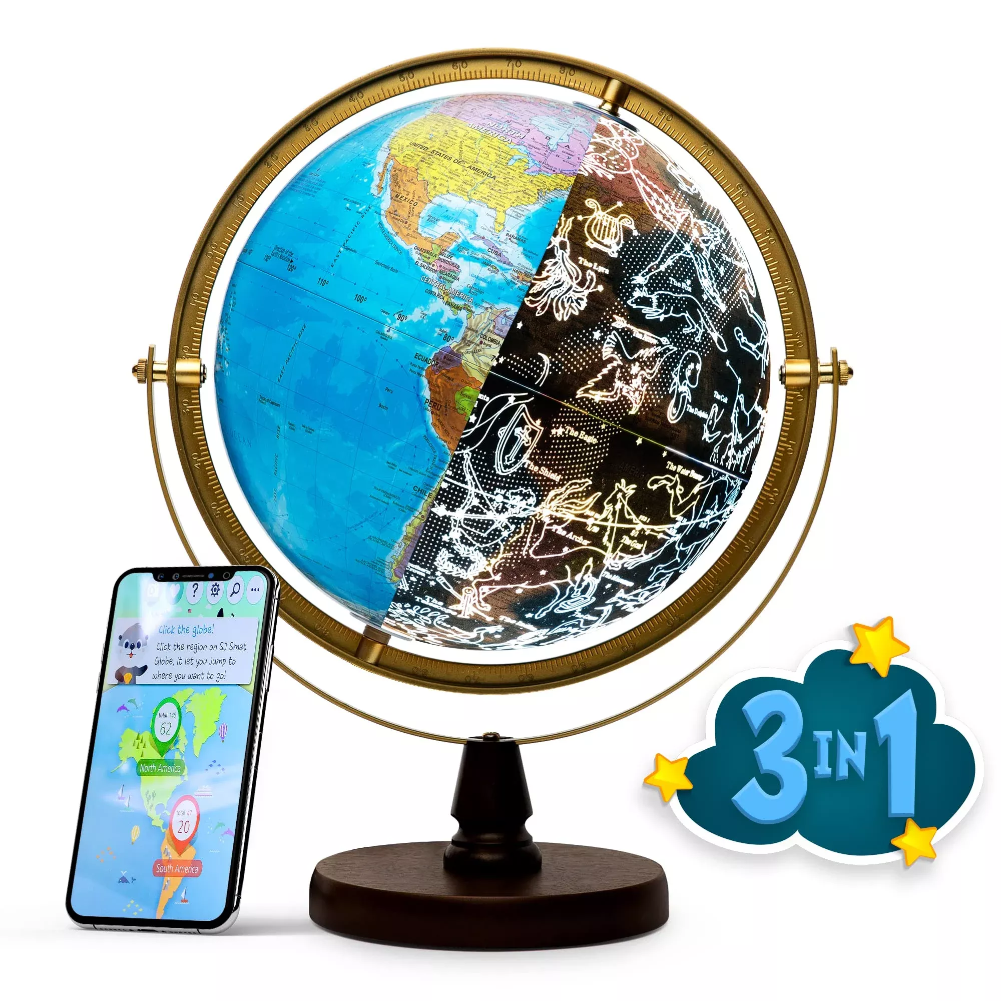 SJSMARTGLOBE 10.5" Interactive Starry Globe with Clickworld App -