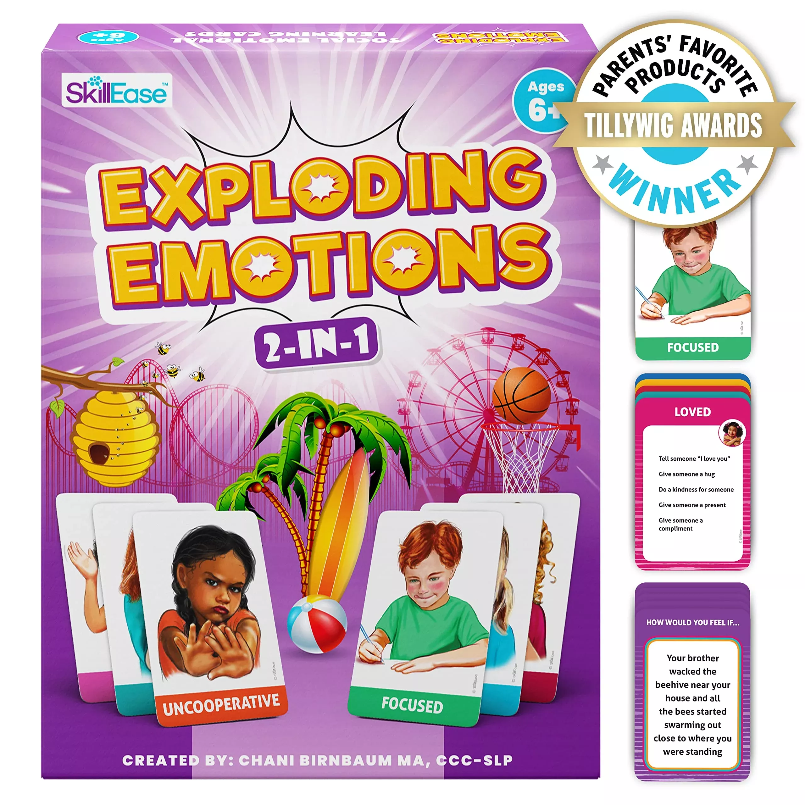 SkillEase Exploding Emotions Game for Kids, Medium, Purple, 140 Cards