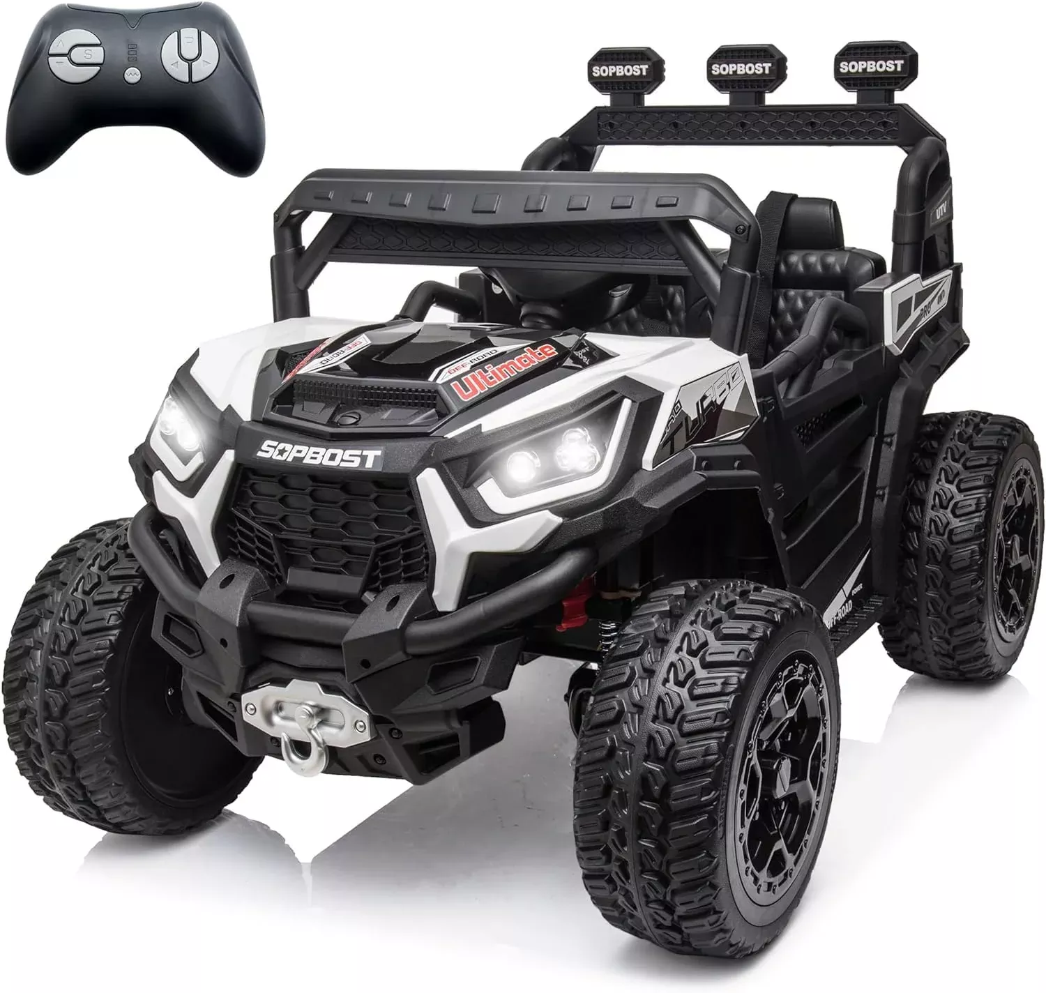 sopbost 24V Kids Ride On Car with Remote Control - White, Large