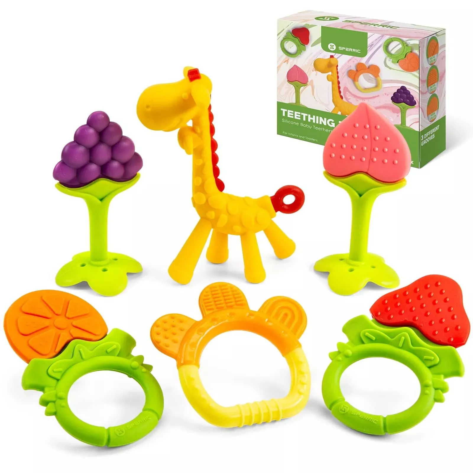 Sperric Baby Teething Toys 0-6 Months BPA-Free Silicone Orange 6 Pack