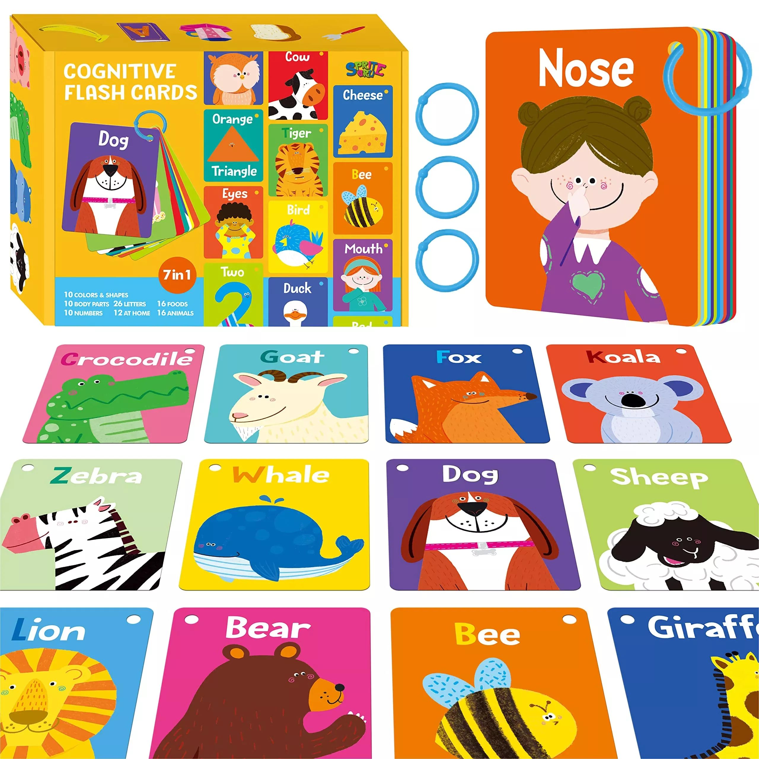 SpriteGru 50 PCS Kid First Cognitive Flashcards, Double-Sided, Learnin