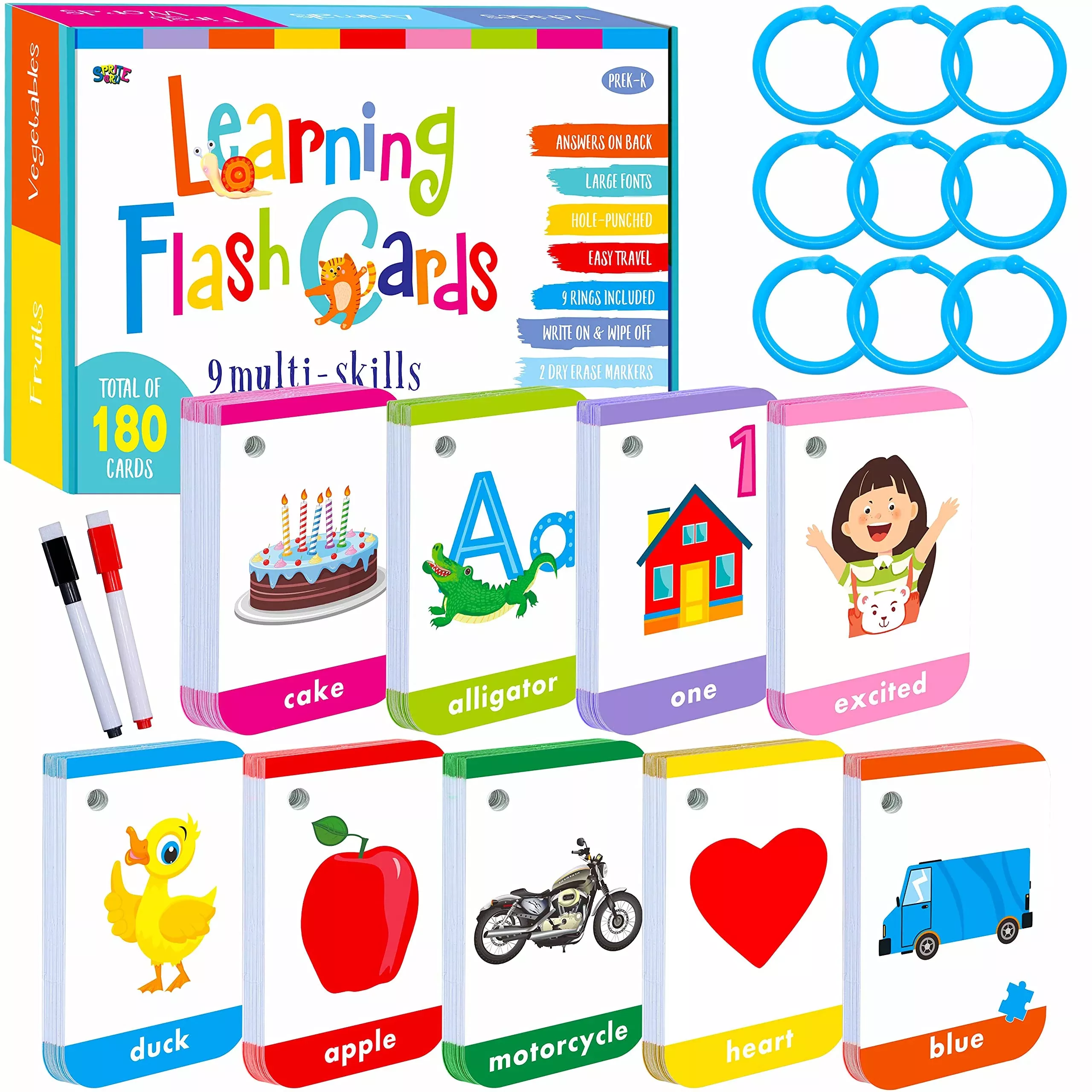 SpriteGru Flashcards Set for Ages 3-6, 180 Cards, 5.