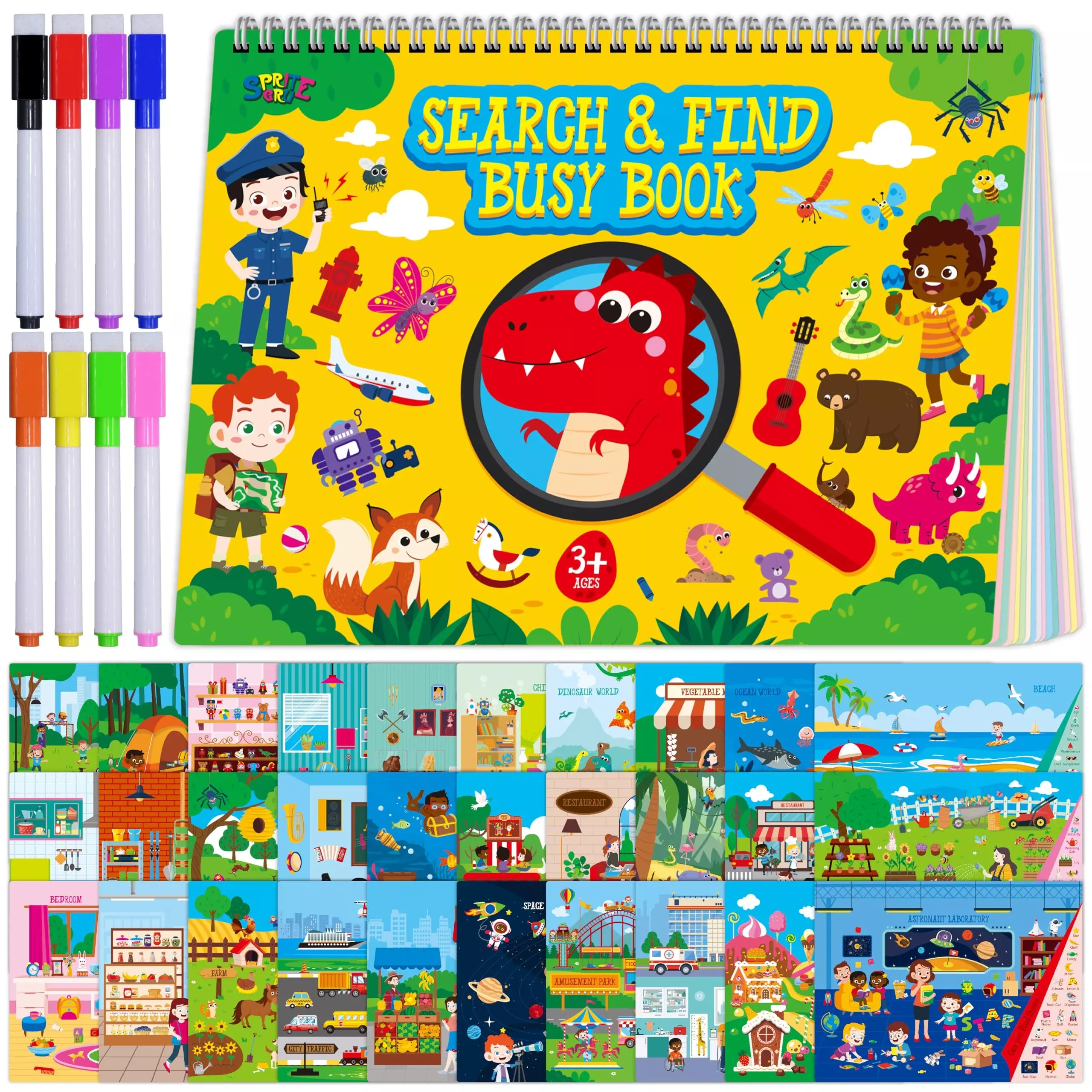 SpriteGru Search & Find Book - 32 Pages, Montessori Learning Toy for A
