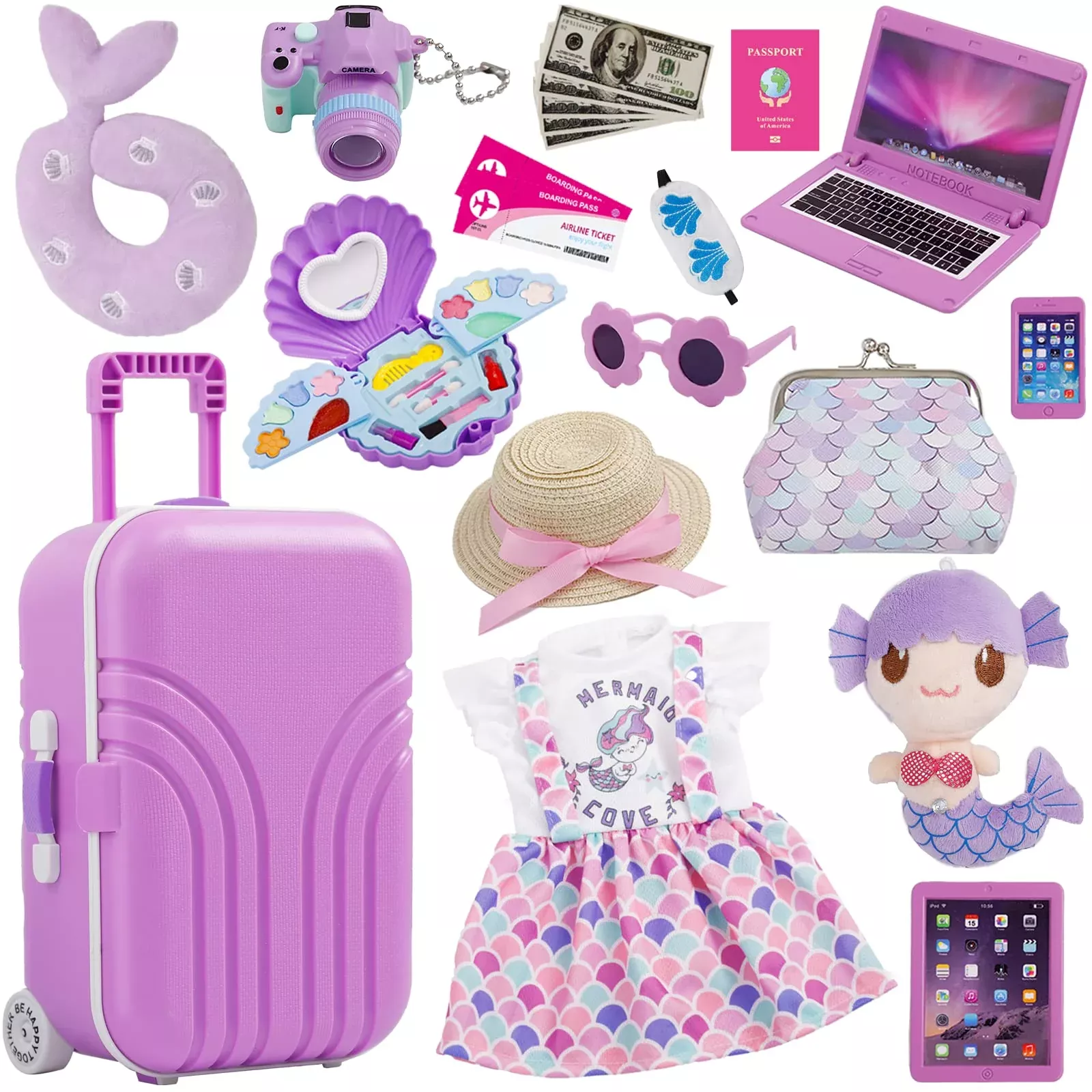 Srua Don Doll Travel Accessories Set for 18 Inch Dolls, 21 Pcs