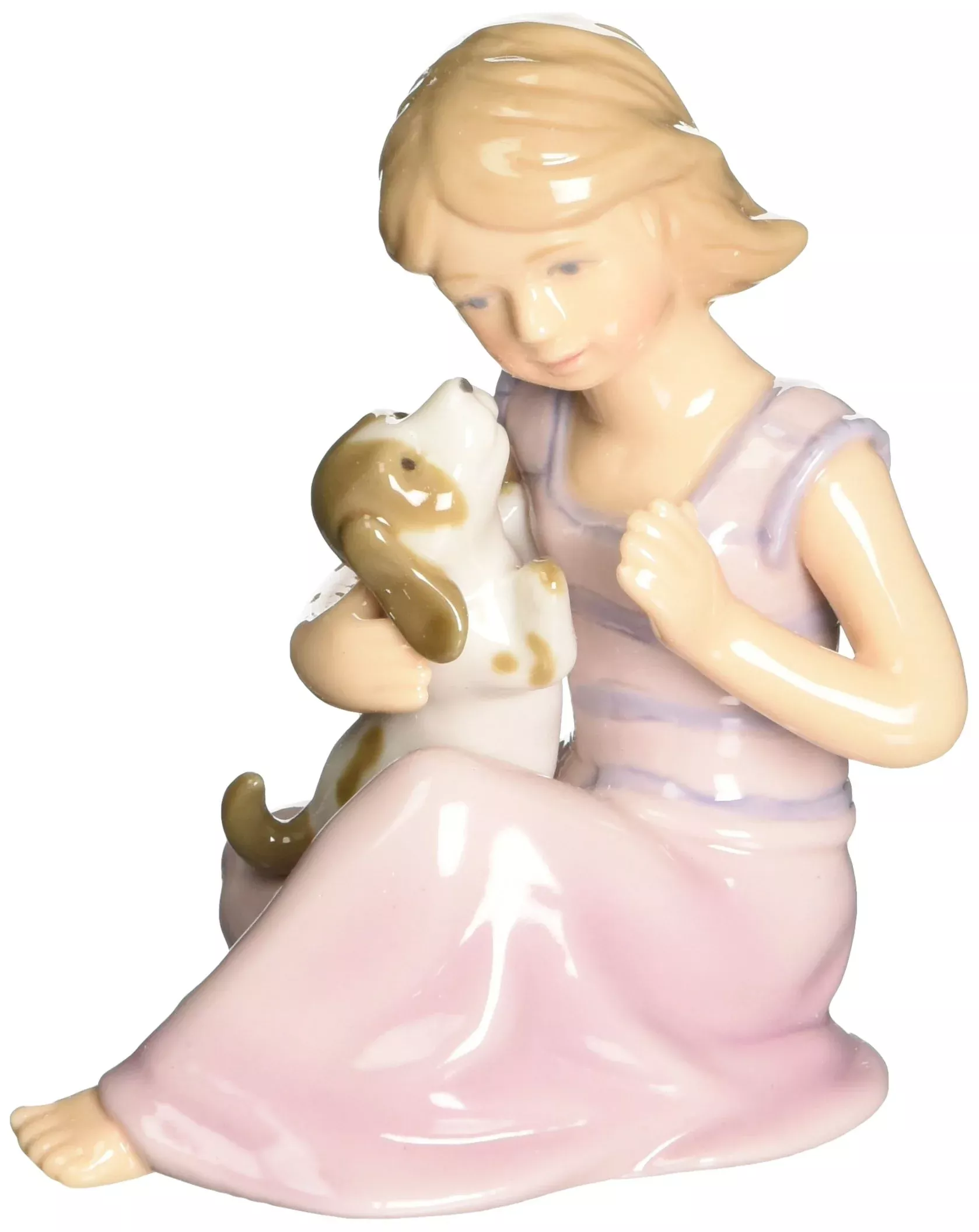 StealStreet Ceramic Girl in Pink Robe Hugging Dog Figurine