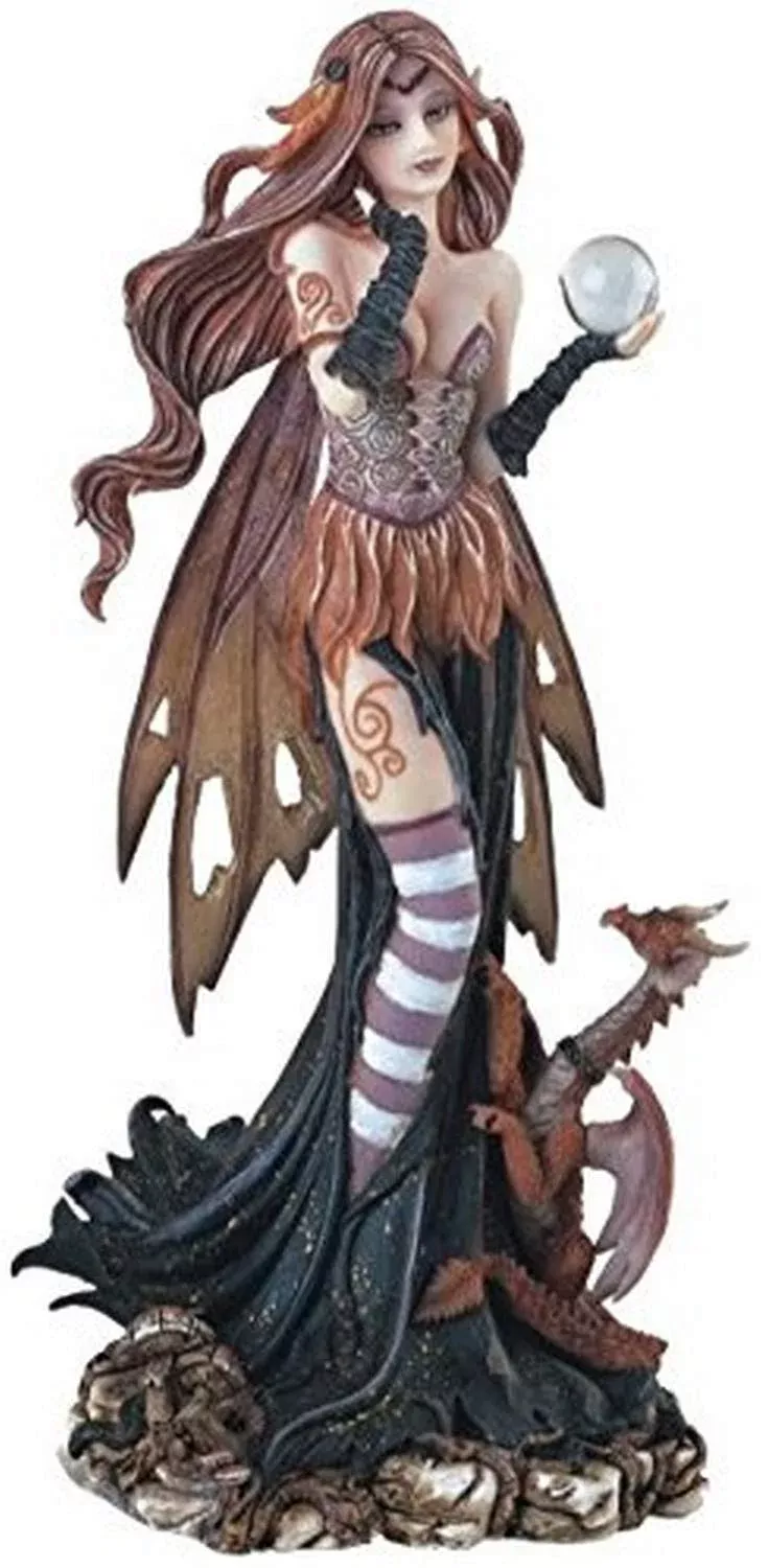 StealStreet Fairy Collection Pixie with Baby Dragon Figurine 9" Brown