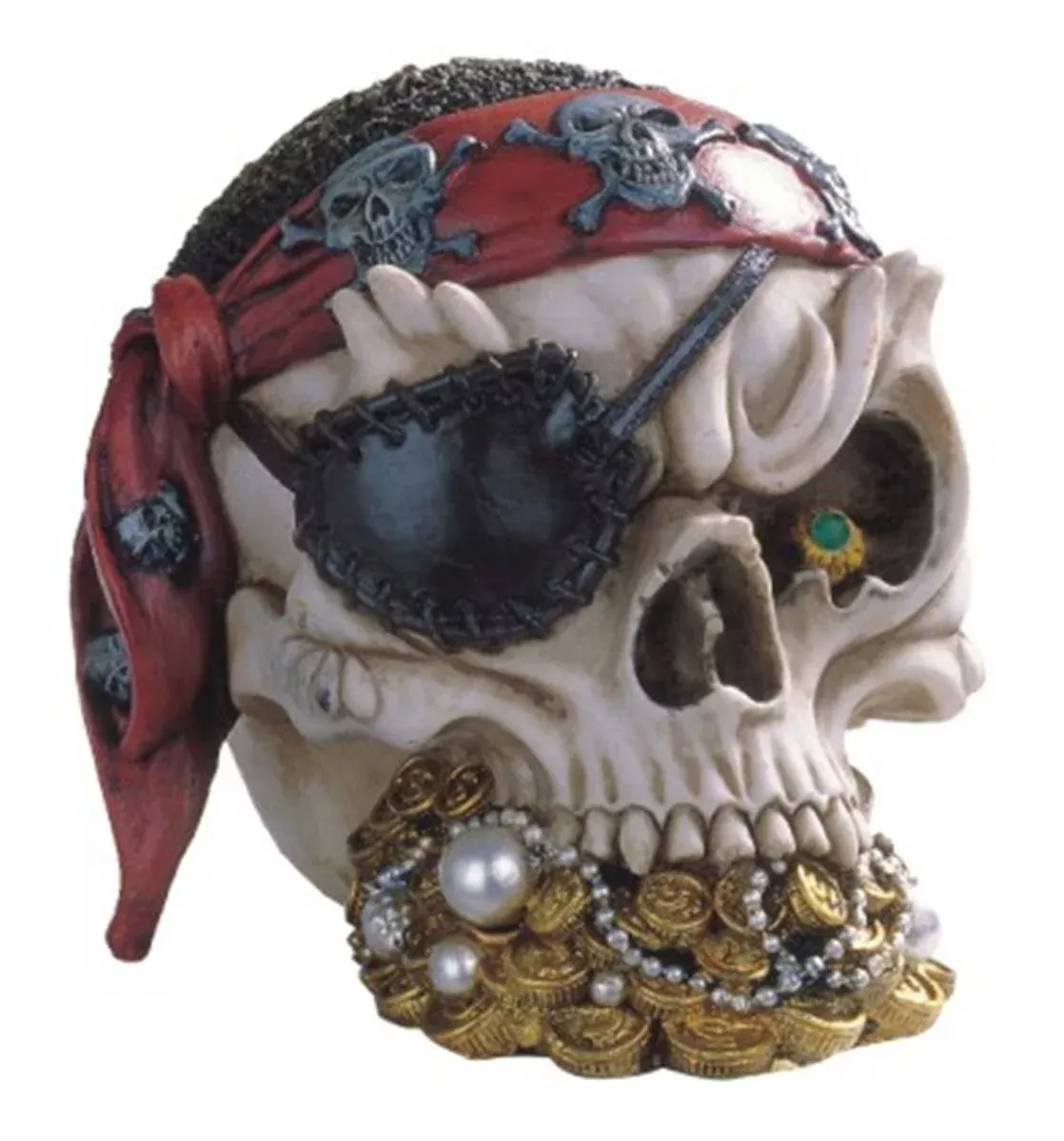 StealStreet Pirate Skull Head Figurine Statue 4.25" Black Red