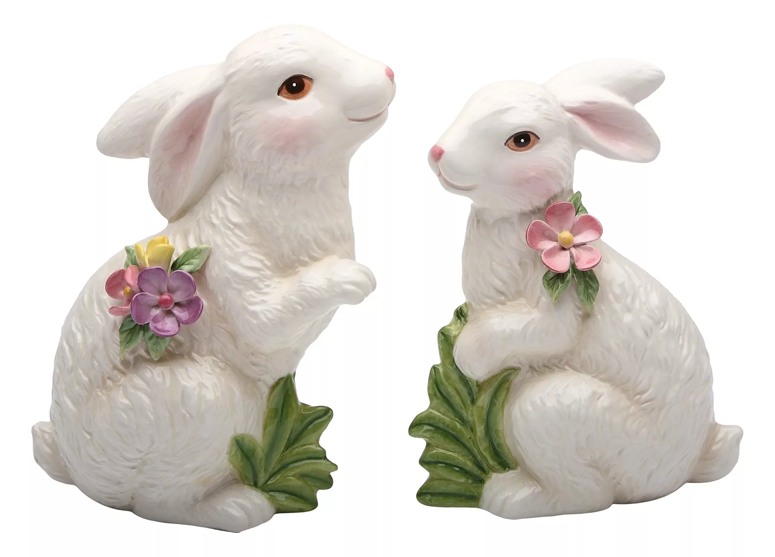 StealStreet Porcelain Bunny Figurines Set of 2 White 7.25 Inch