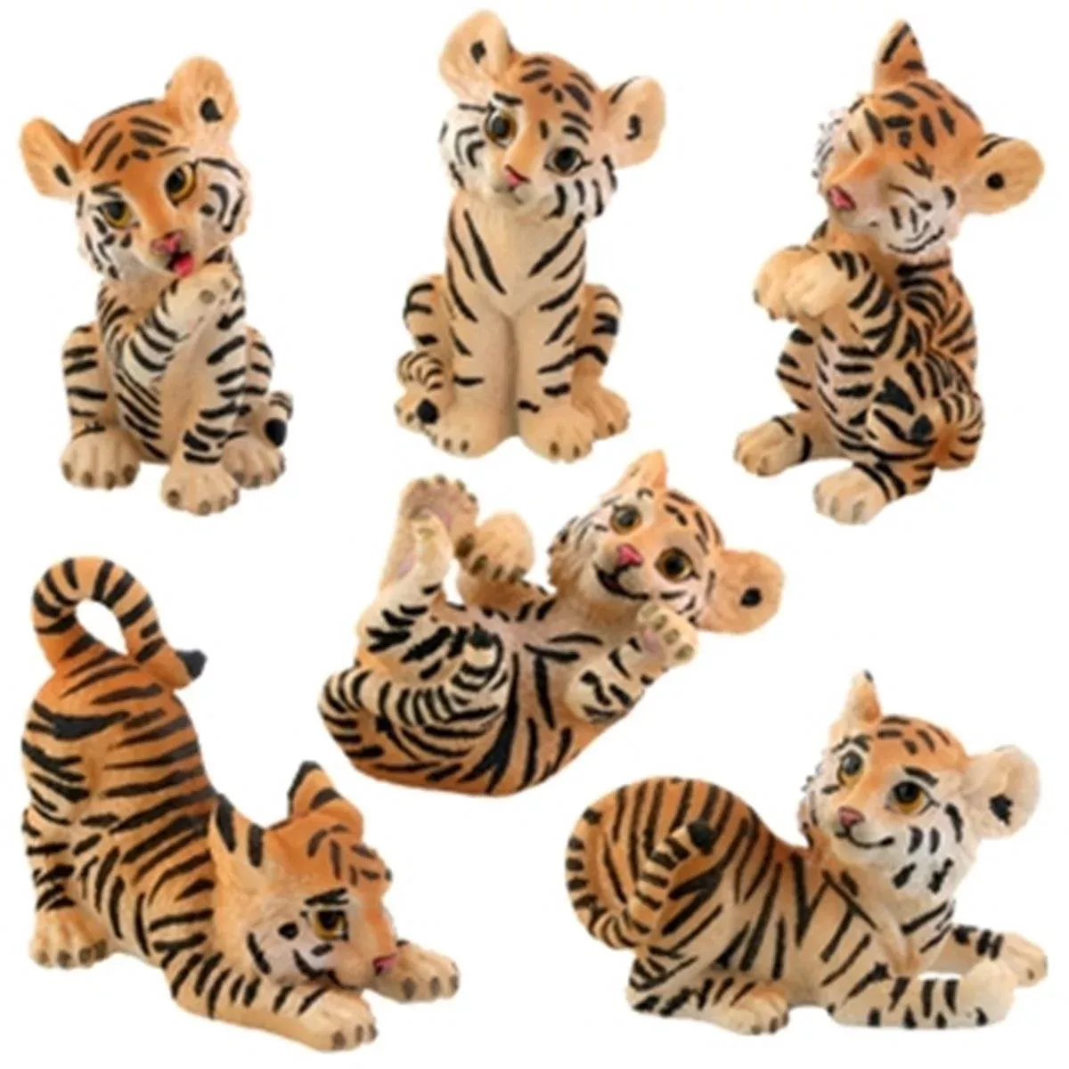 SUMMIT COLLECTION Cute Tiger Cubs Statue Set of 6 Resin H: 4 Red