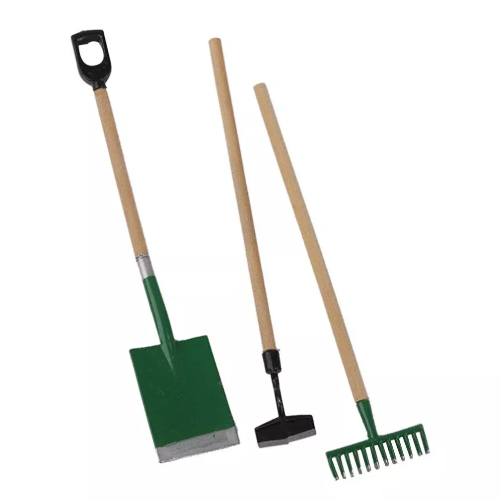 Supvox 3Pcs Miniature Garden Tools 1:12 Mini Garden Rake Zen Shovel Mo