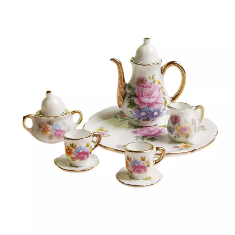 Sxfse Dollhouse Decoration Kitchen Accessories, 8Pcs Dining Ware Porce