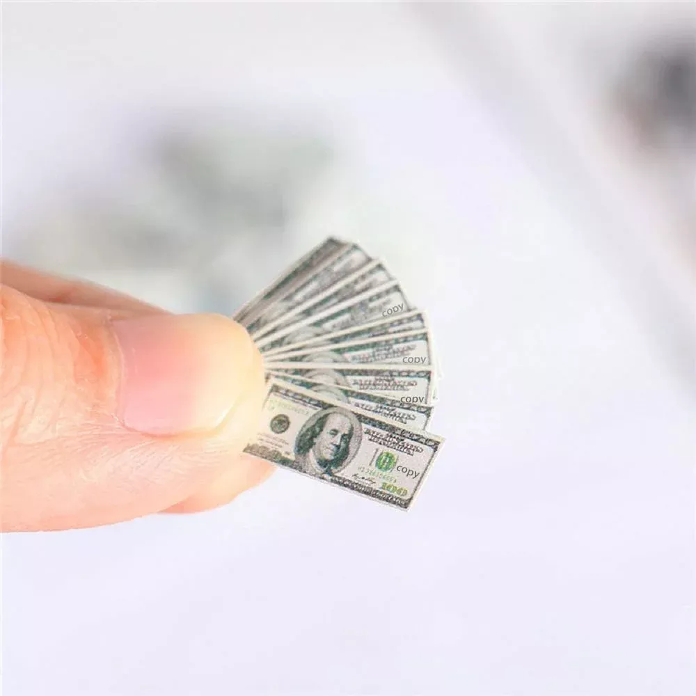 SXFSE Dollhouse Miniature Dollar Bills Set, 150 Pieces, Paper, Multicol