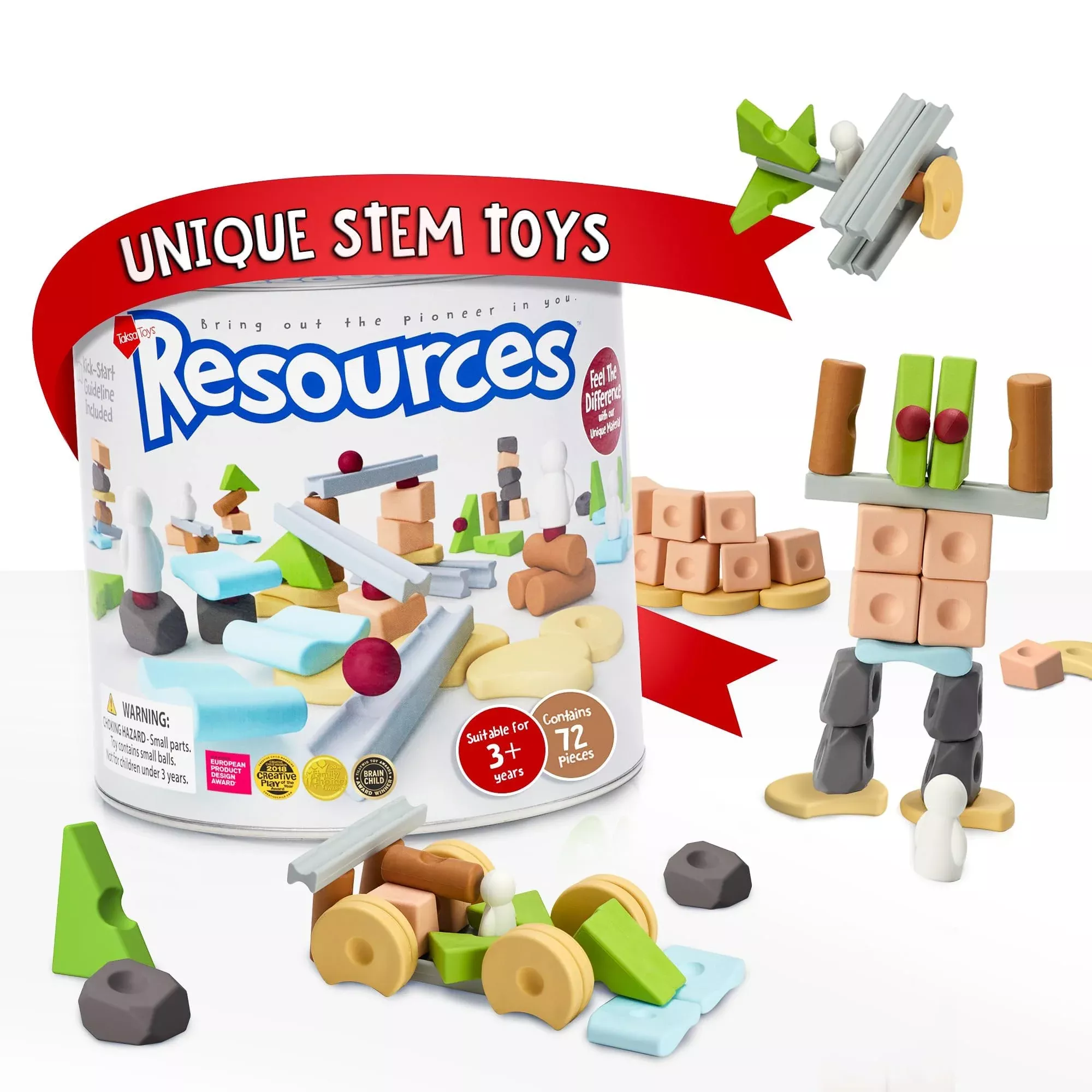 Taksa Toys Creative Unique Building Stem Toys For Kids Ages 4 5 6 7+ Educational Blocks Resources For Learning, Open-Ended Montessori Toys For Girls Boys Fine Motor Skills, Reggio Emilia Toys 72 Pcs