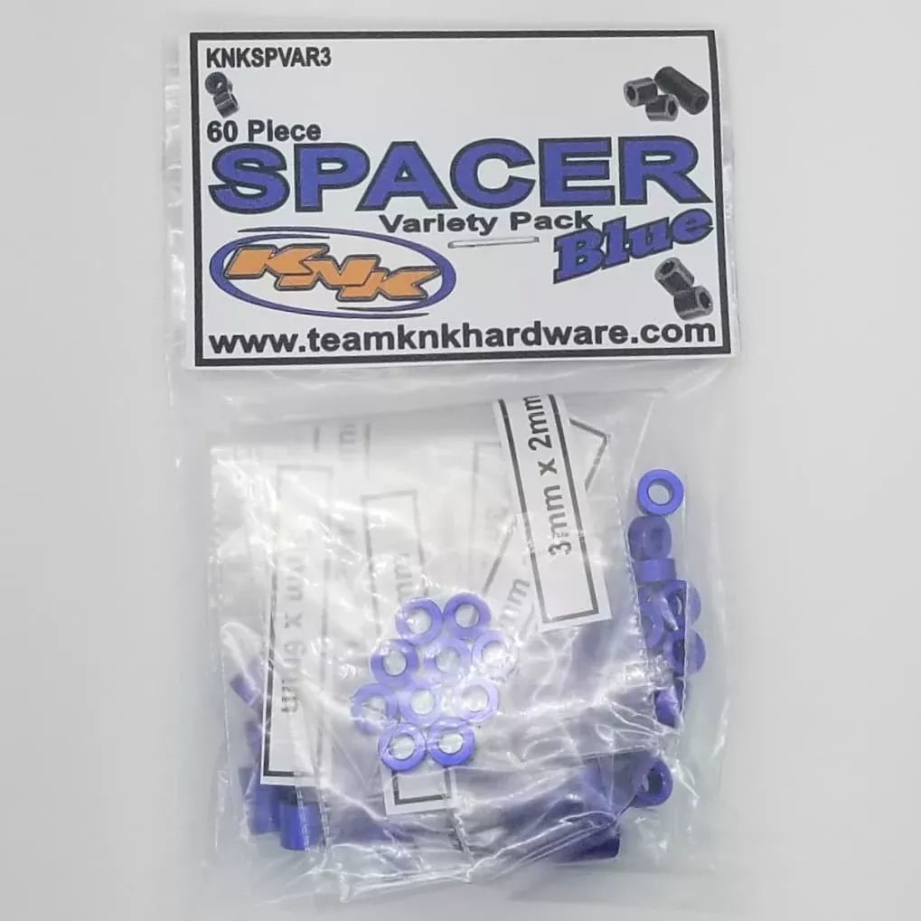 Team KNK (SPVAR3) Blue Aluminum Spacer Variety Pack (60 Pack)