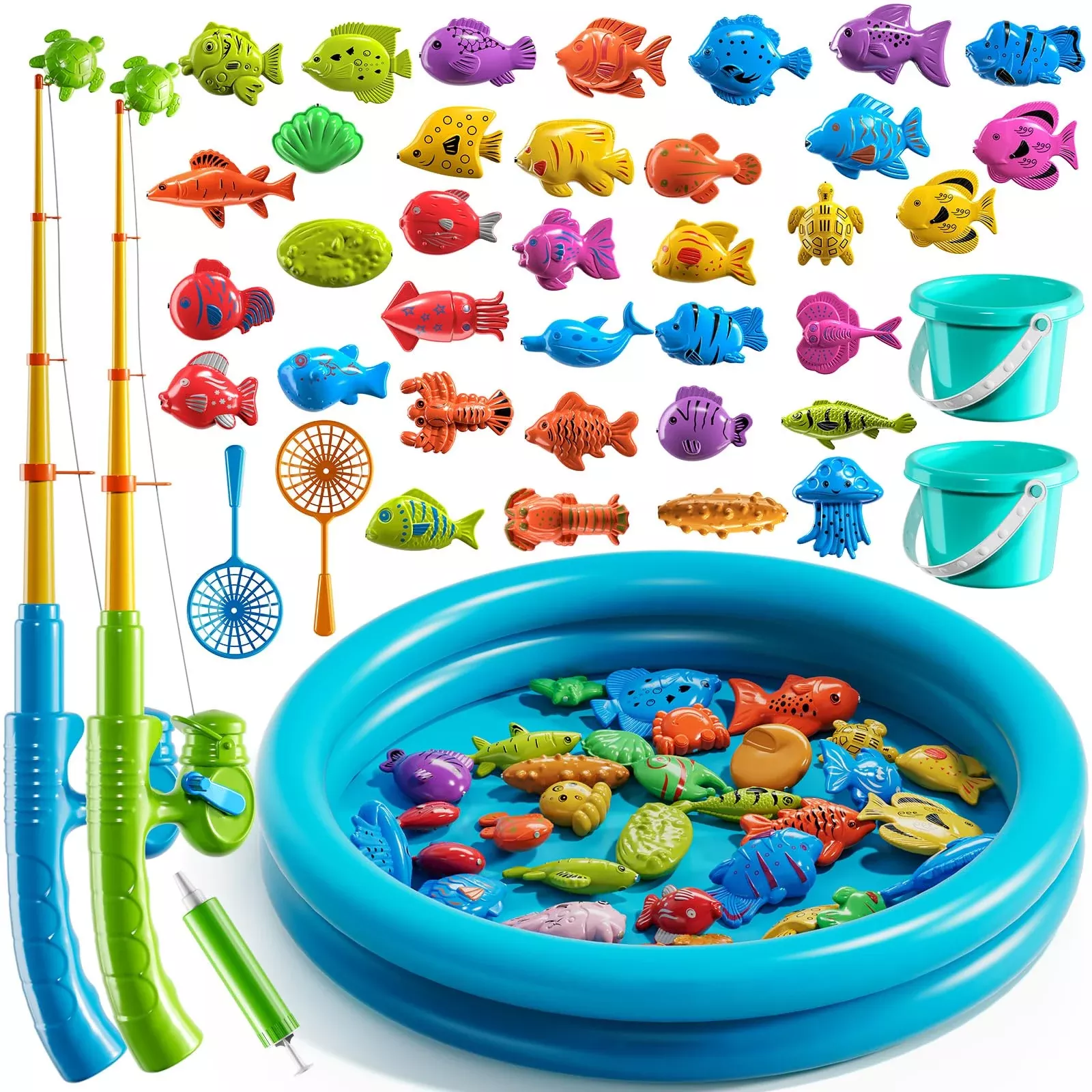 TEMI Fishing Toy Set for Kids - Round Pool, 23.6 in, Multiple Colors