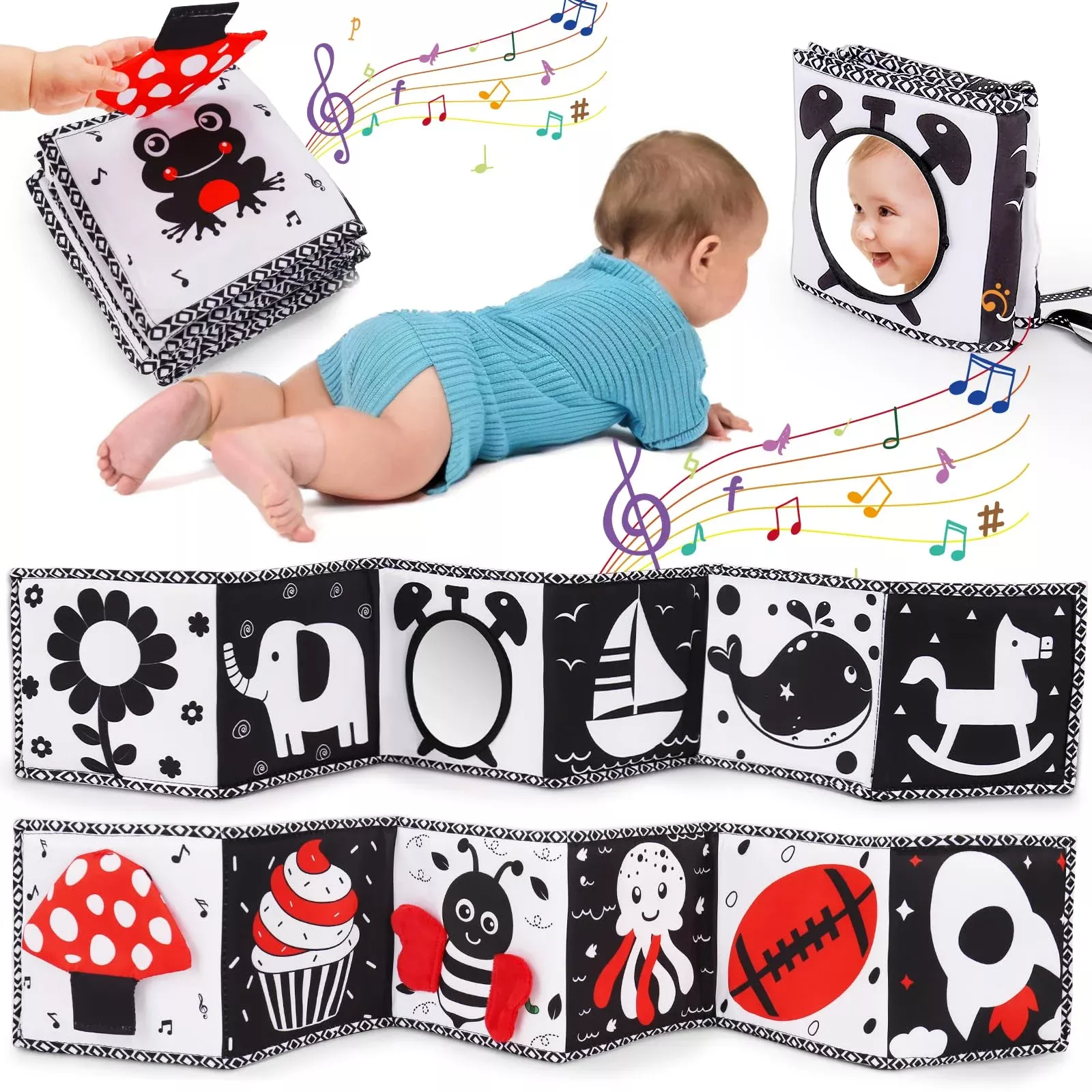 Thremhoo Black and White High Contrast Soft Book for Newborns, Medium