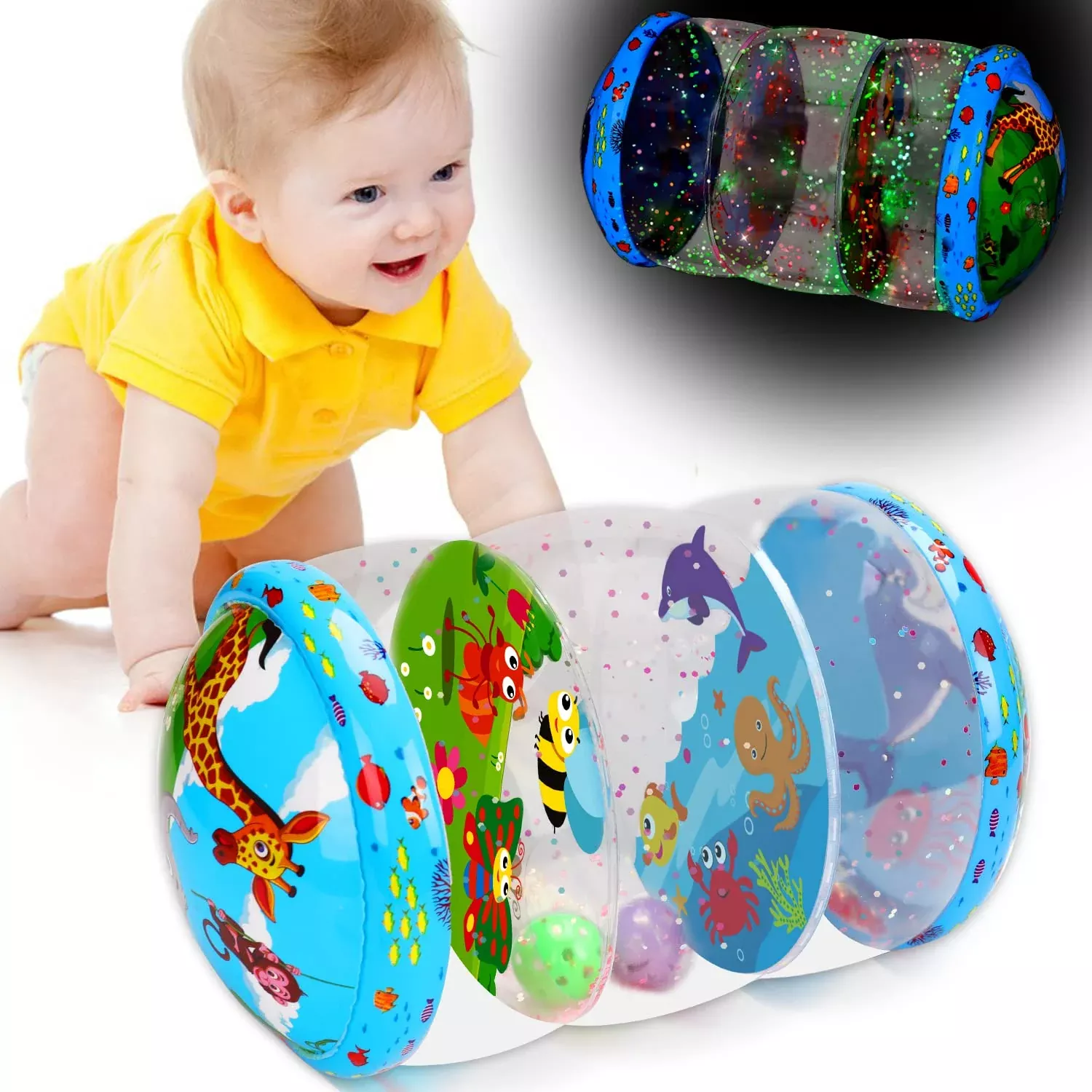 Thremhoo Inflatable Baby Roller Toy for Crawling 6-12 Months Multi-color