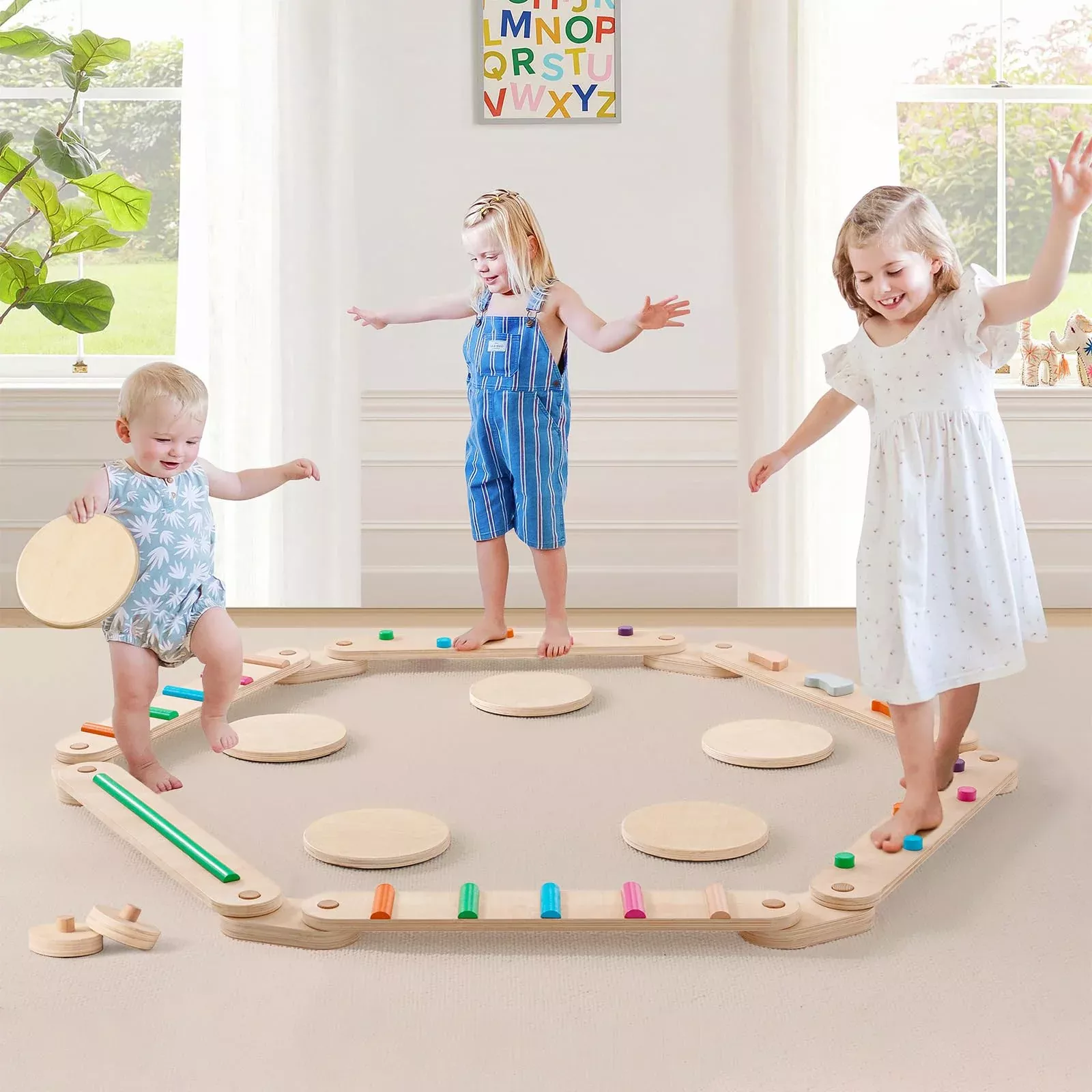 Tiny Land Wooden Balance Beam - 6 PCS Toddler Gymnastics Boards, Burly