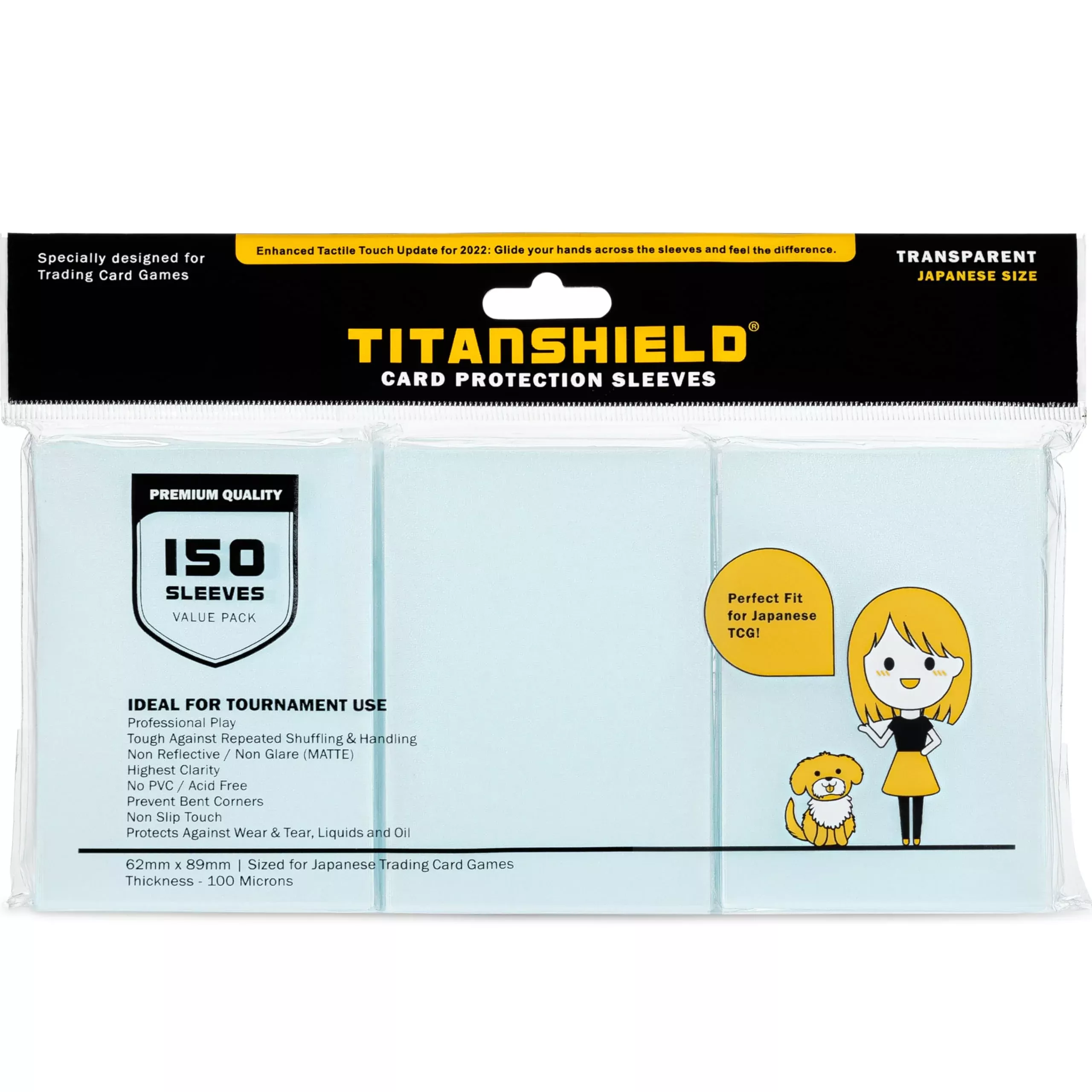 TitanShield Card Sleeves for Yu-Gi-Oh & Vanguard, Clear, 62x
