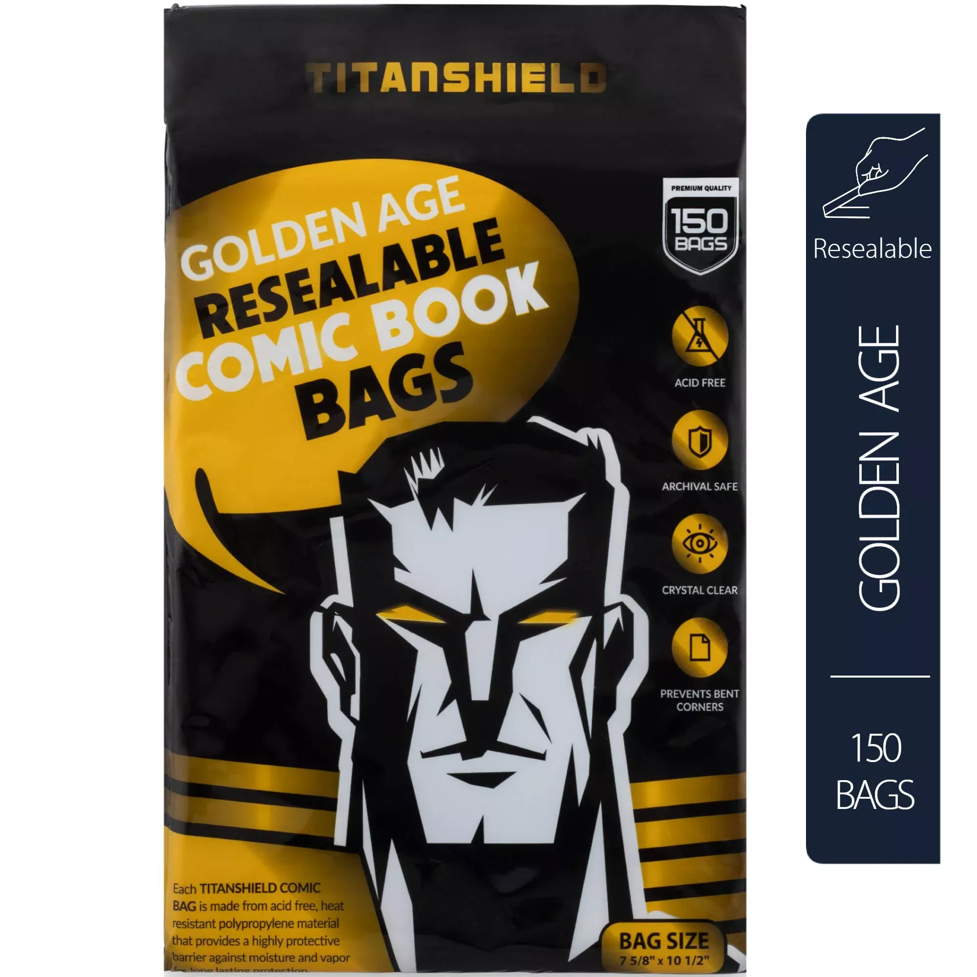 Titanshield Golden Age Re-Sealable Comic Book Bags (150 Count)