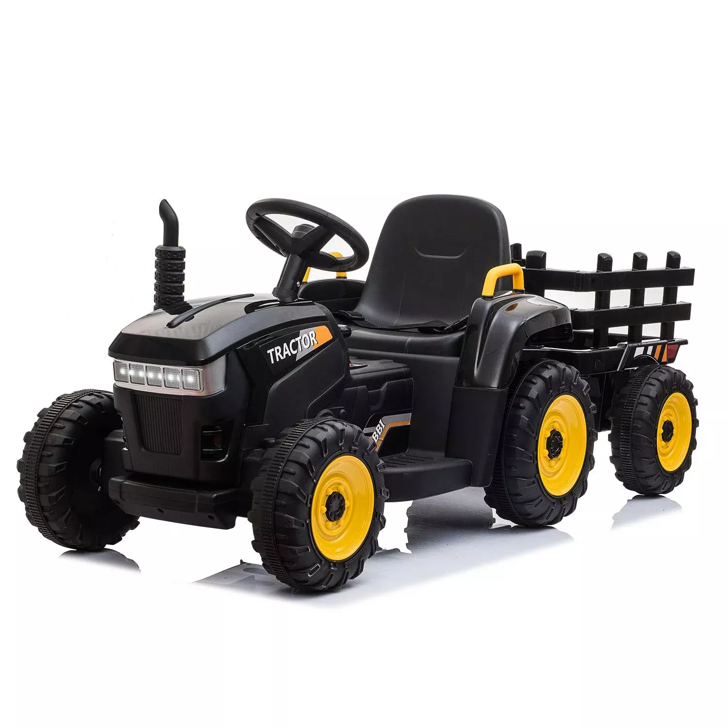 TOBBI Ride-On Toy Tractor with Trailer, Black, 12V, Large