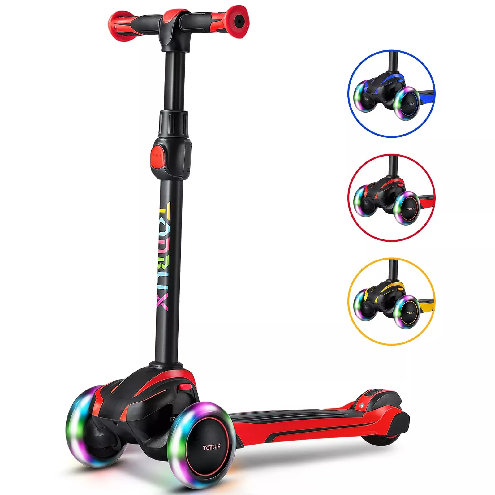 TONBUX Kids Scooter 3-Wheeled Red Adjustable for Ages 3-12