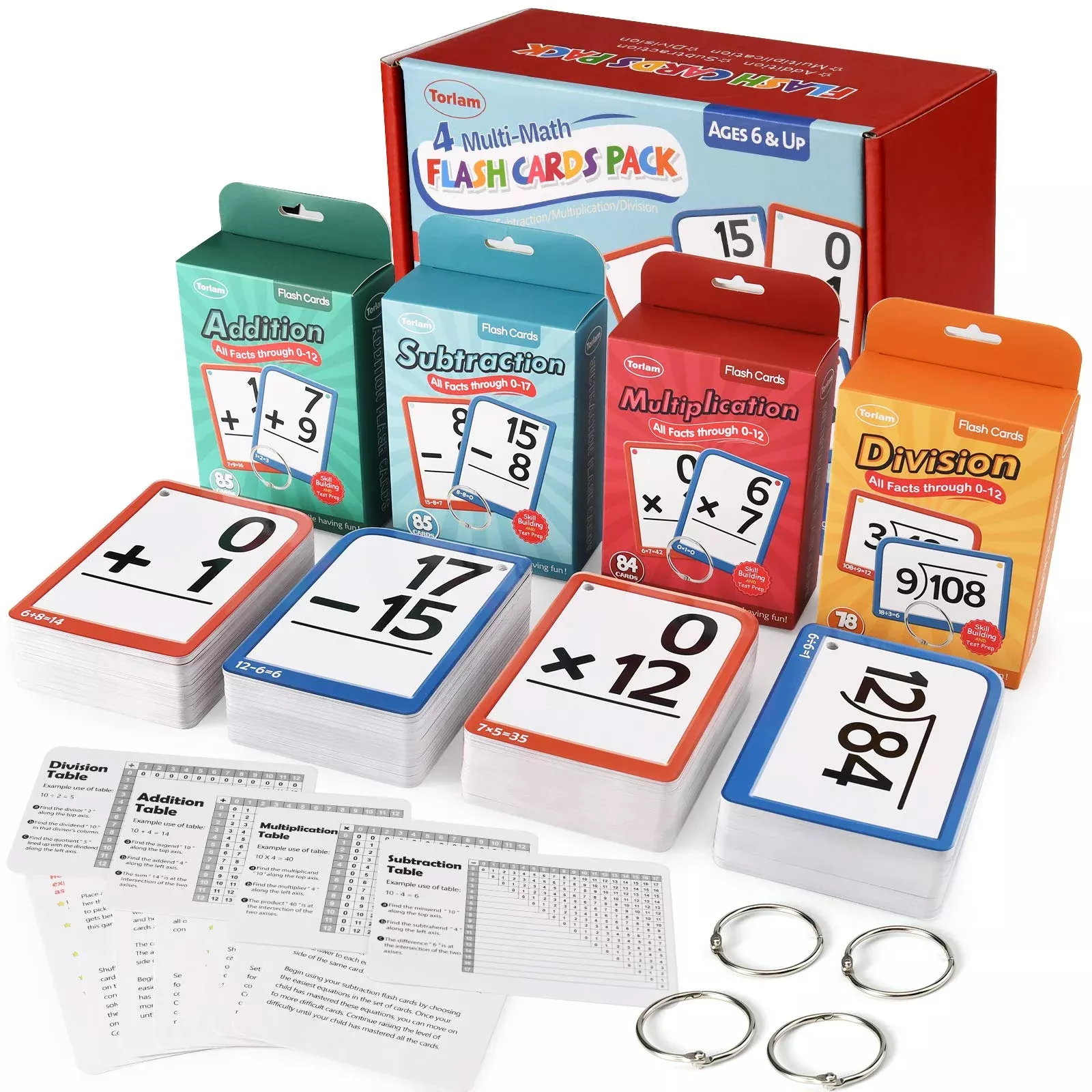 Torlam Math Flash Cards Set for Kids, Addition, Subtraction, White
