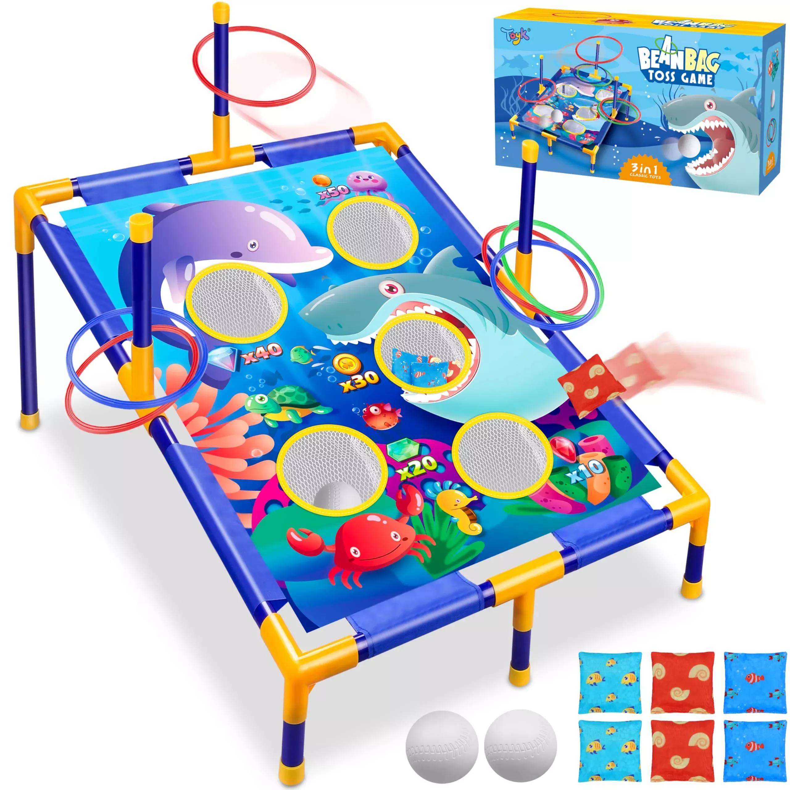 Toyk 3-in-1 Bean Bag Toss Game for Kids - Outdoor Fun, 6