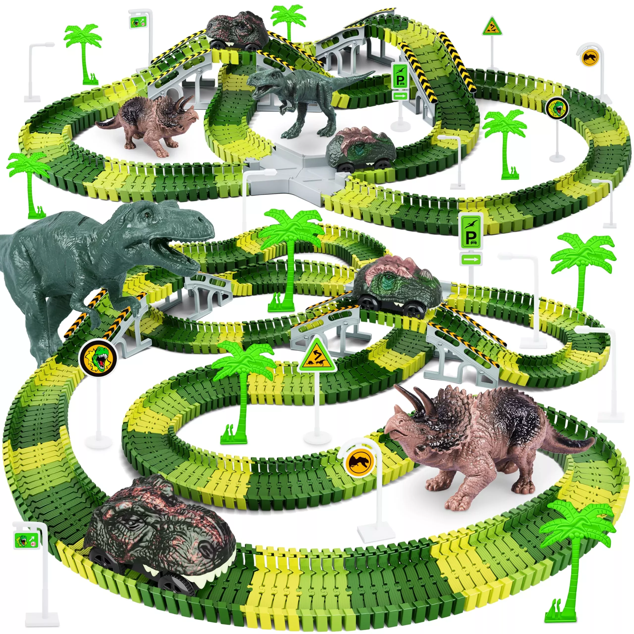 Toyk Dinosaur Train Set - 216 Track Pieces, Green, Medium Size
