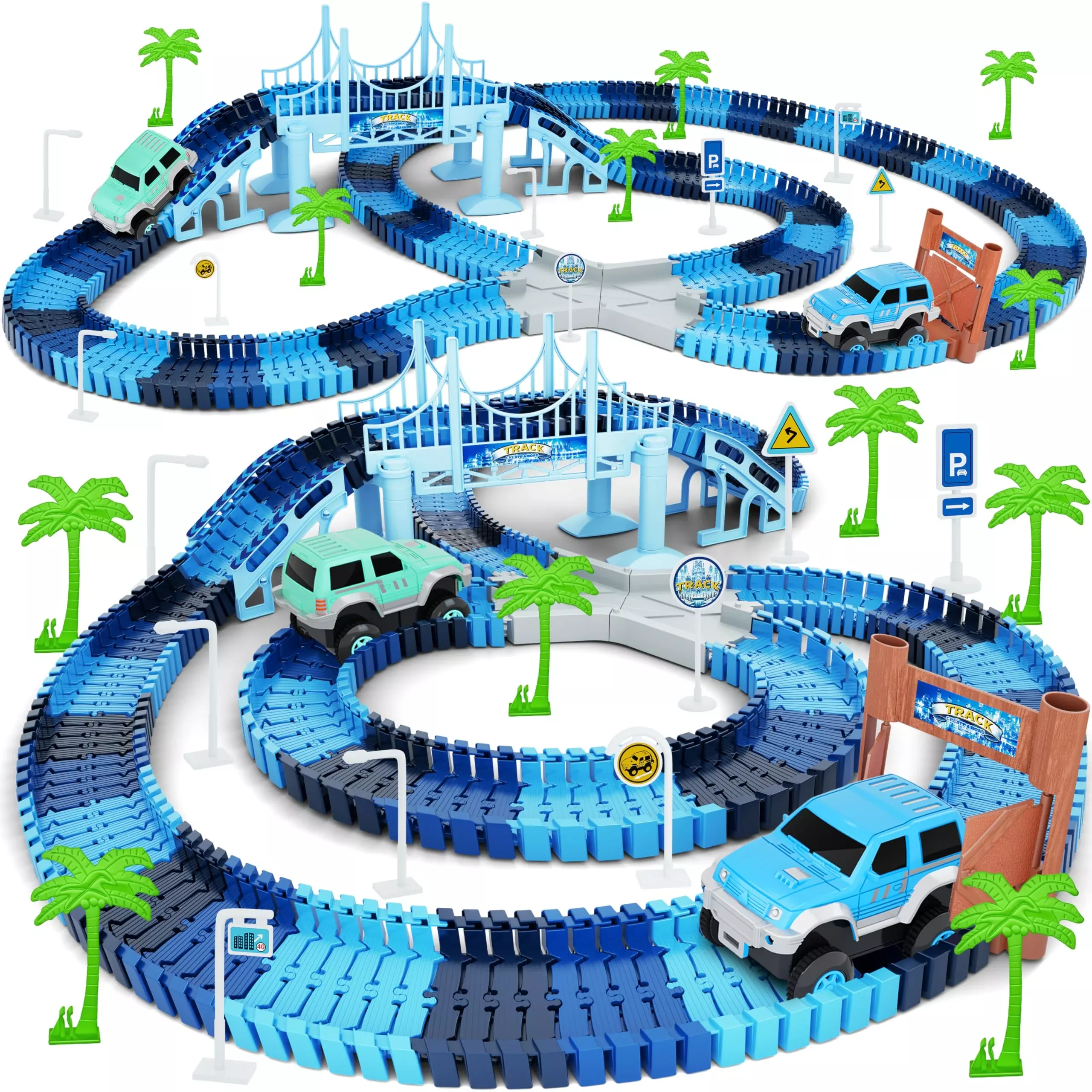 Toyk Track Car Toys Set, 269 PCS Flexible Racing Tracks, Blue