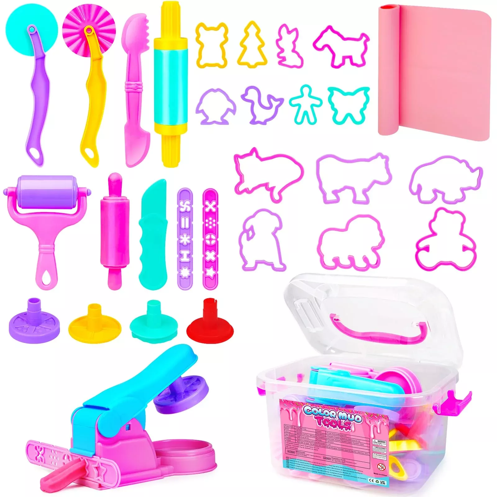 Toyze Dough Tool Sets for Kids, 37pcs Playdough Accessories, Colorful