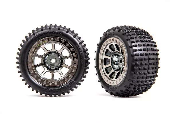Traxxas 2470T Rear 2.2" Alias Ribbed Medium Compound Tires Mounted on Black Chrome Wheels 2 Pack