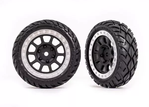 Traxxas 2479G 2.2" Graphite Gray and Satin Chrome Wheels with Anaconda Tires for Bandit Front Assemb