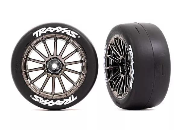 Traxxas 9374R Black Chrome Multi-Spoke Wheels and Ultra-Wide Slick Tires 4-Tec 3.0 Fronts