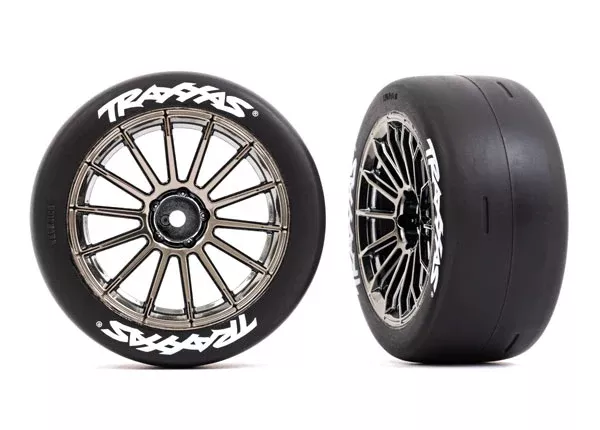 Traxxas 9375R Black Chrome Multi-Spoke Wheels and Ultra-Wide Slick Tires 4-Tec 3.0 Rears