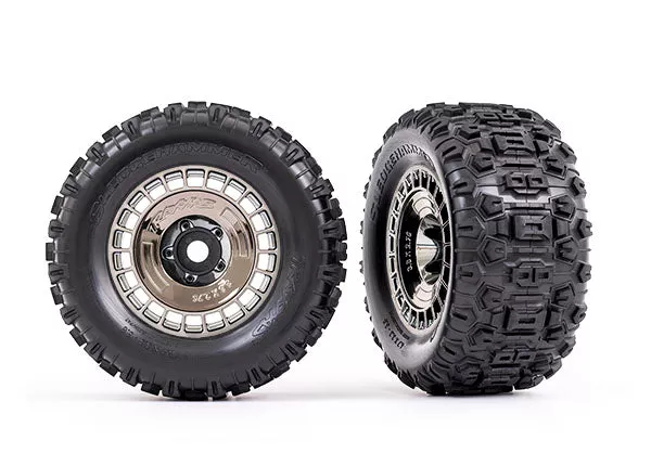 Traxxas 9572T Black Chrome 3.8" Wheels with Sledgehammer Tires 2 Pack