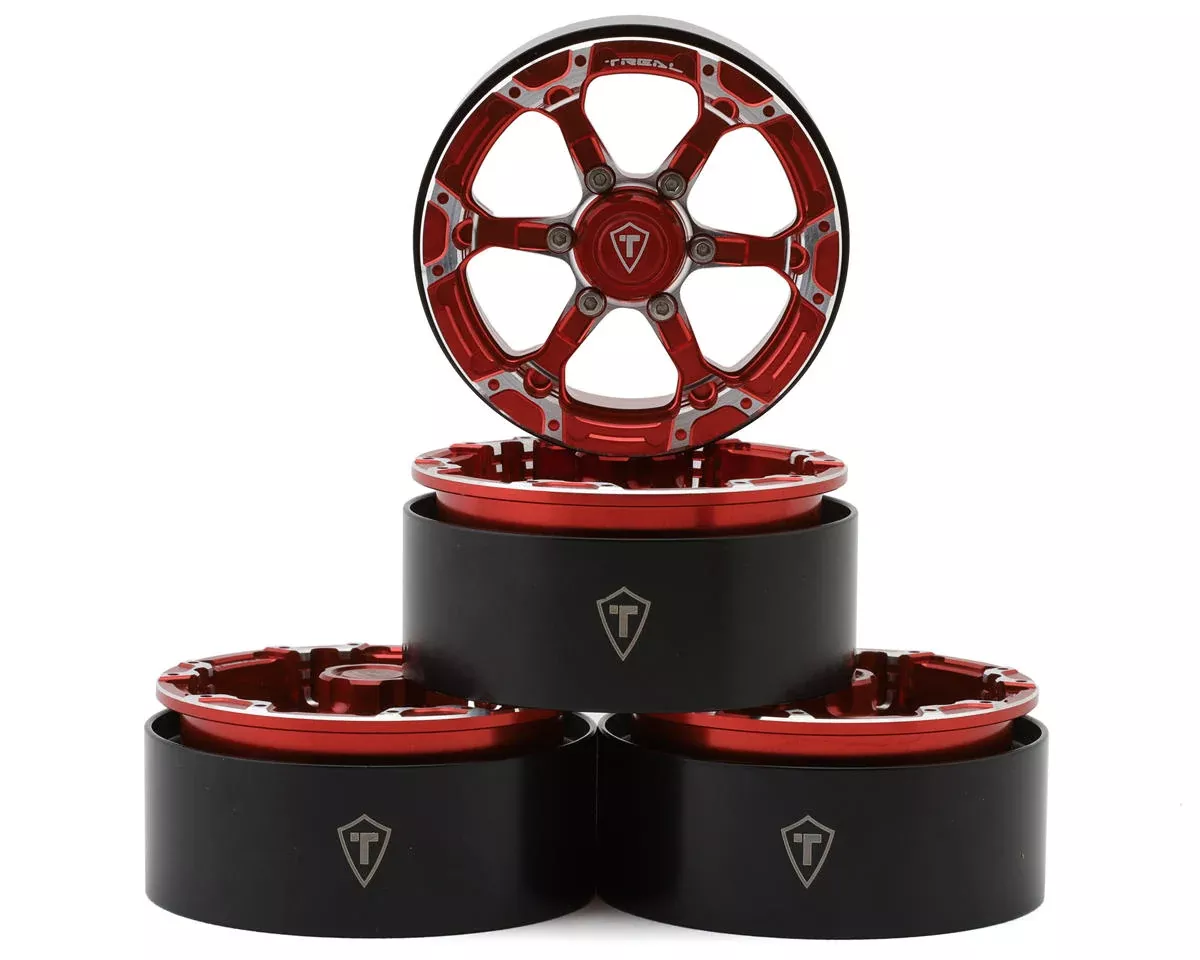 Treal Hobby (X00379WTSX) 1.9" Red Beadlock 6-Spoke Wheels Type4P Set of 4