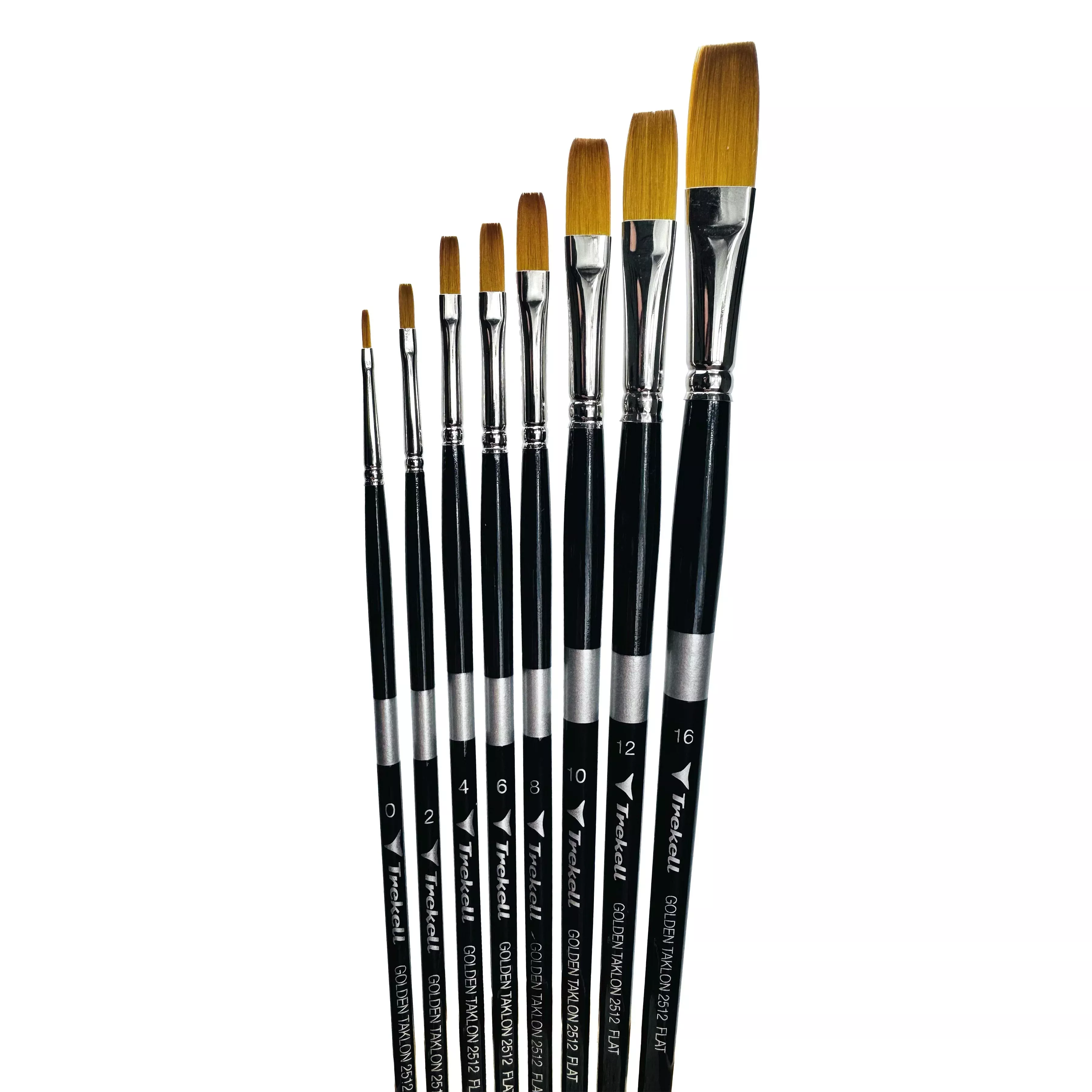 Trekell Golden Taklon Long Handle Artist Brush - Complete Set - Flat